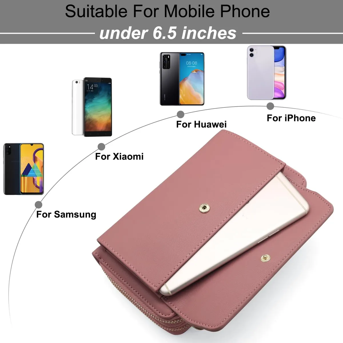 HNOOM Borsa per cellulare da donna, a portafoglio, in pelle PU, a tracolla, da donna, con tracolla, per telefono, con porta carta, tracolla, Viola-1, L, Elegante - immagine 3
