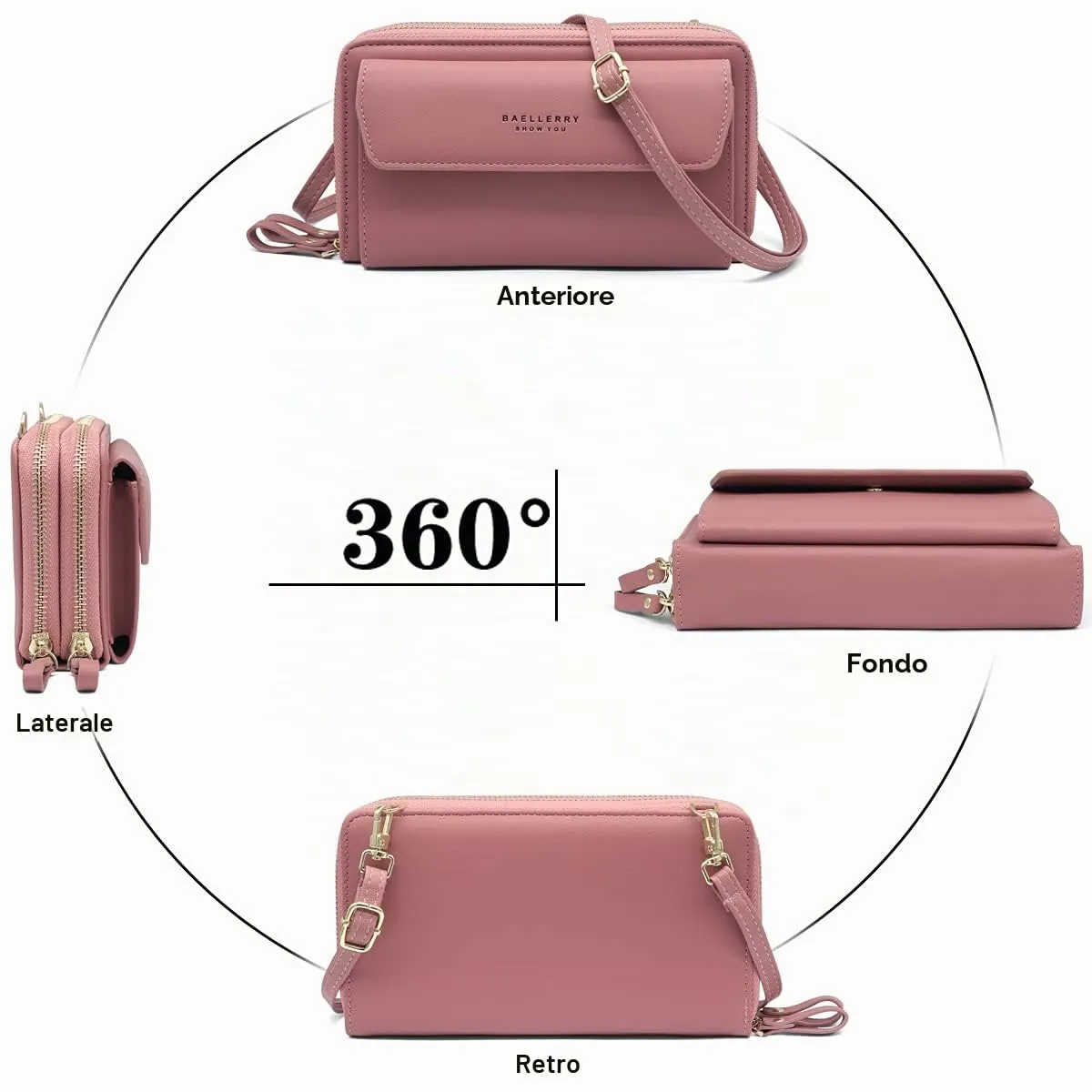 HNOOM Borsa per cellulare da donna, a portafoglio, in pelle PU, a tracolla, da donna, con tracolla, per telefono, con porta carta, tracolla, Viola-1, L, Elegante - immagine 5