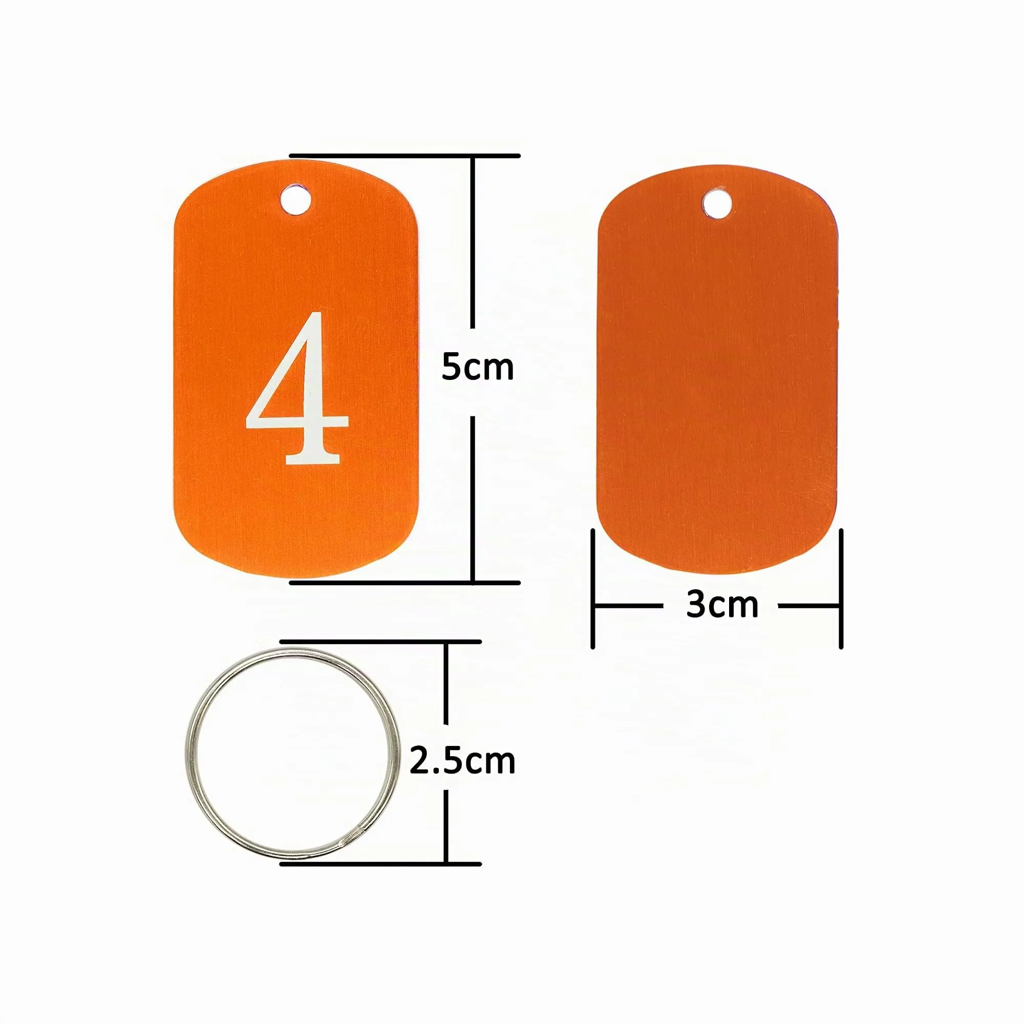 Medagliette con numeri incisi, medagliette identificative, in alluminio, con anello portachiavi (1-25, arancione) - immagine 2
