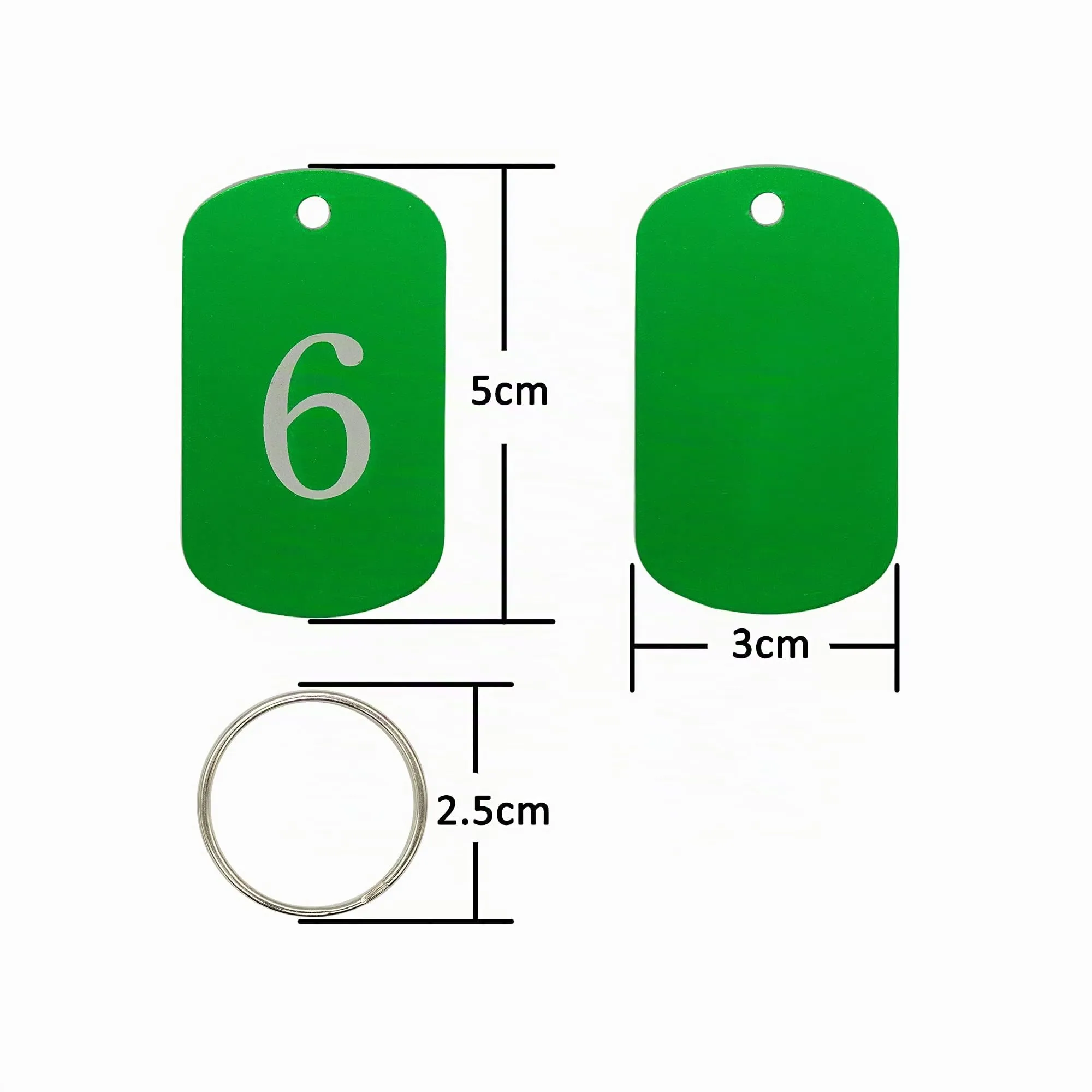 Medagliette con numeri incisi, medagliette identificative, in alluminio, con anello portachiavi (1-10, verde) - immagine 2