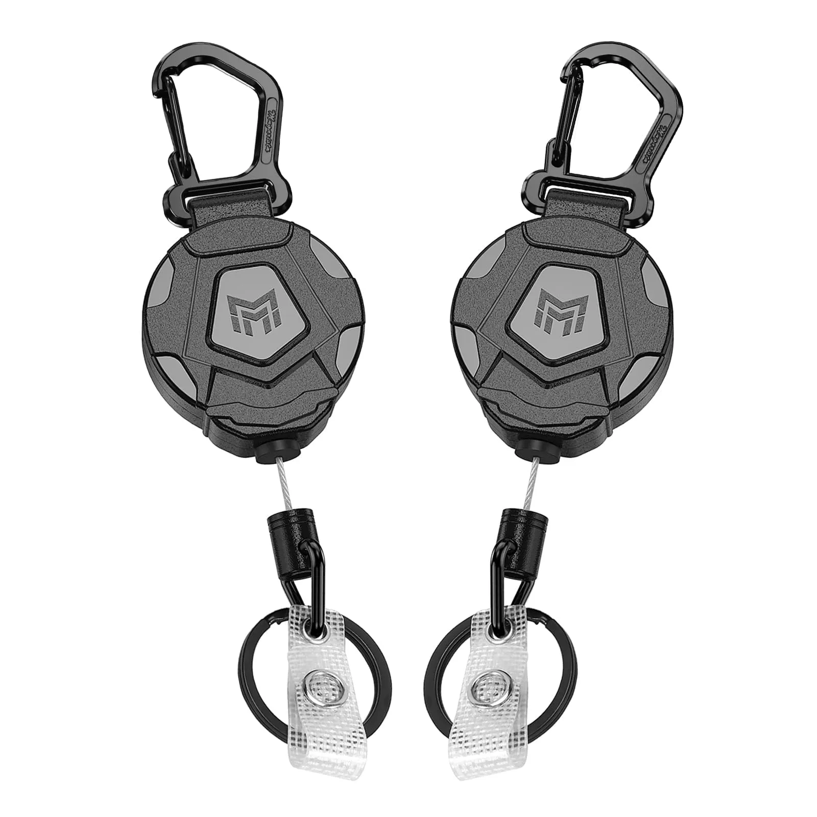 MNGARISTA Portachiavi retrattile da 2 pezzi, porta badge a moschettone per impieghi gravosi, bobina badge identificativo tattico con cavo retrattile in acciaio da 80 cm, 226 g - immagine 1