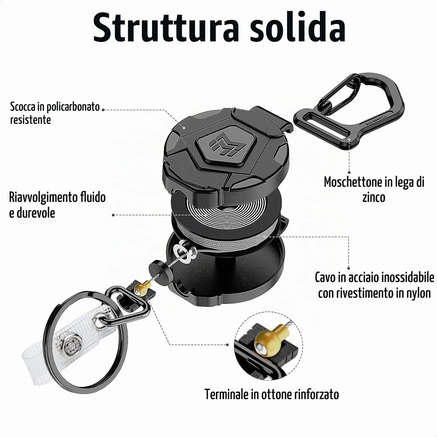 MNGARISTA Portachiavi retrattile, porta badge con moschettone per impieghi gravosi (Carabiner(1 Pack)) - immagine 4