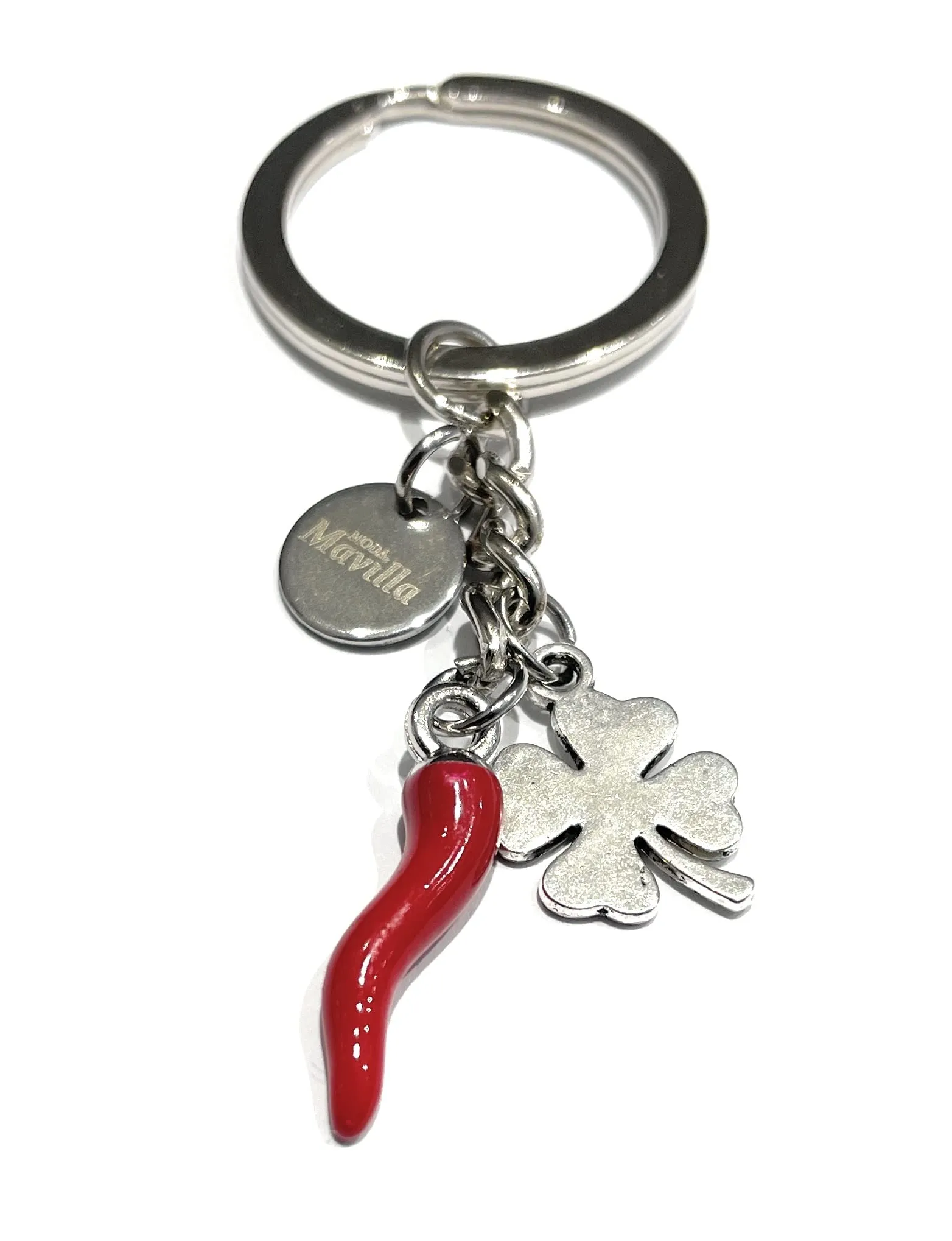 MODA MavillA portachiave quadrifoglio scaramantico acciaio idea regalo (Corno e quadrifoglio) - immagine 1