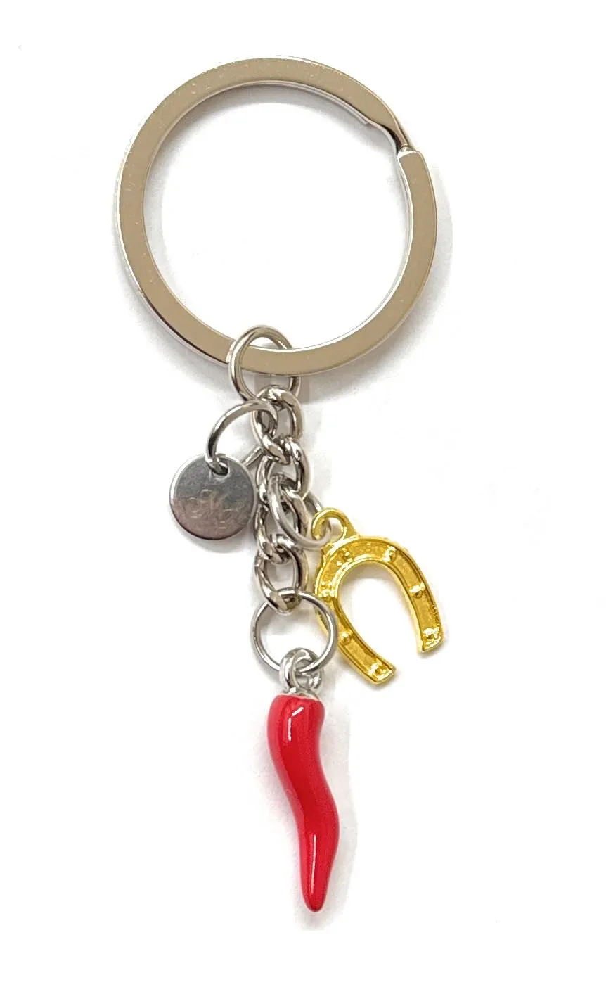 MODA MavillA portachiave scaramantico acciaio idea regalo (Corno e Ciampa Cavallo dorata) - immagine 1
