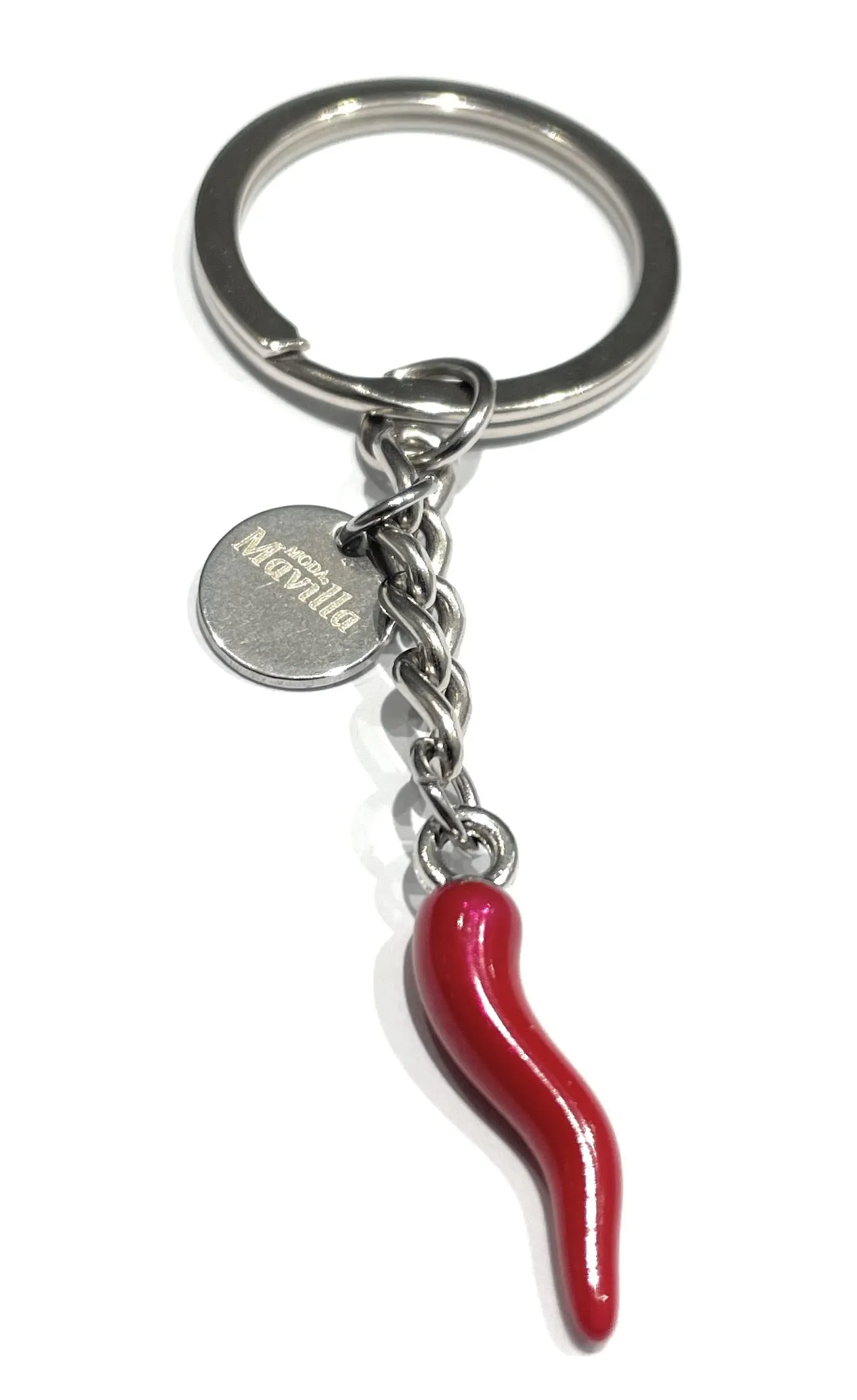 MODA MavillA Portachiave Scaramantico Acciaio Corno Rosso Idea Regalo - immagine 1