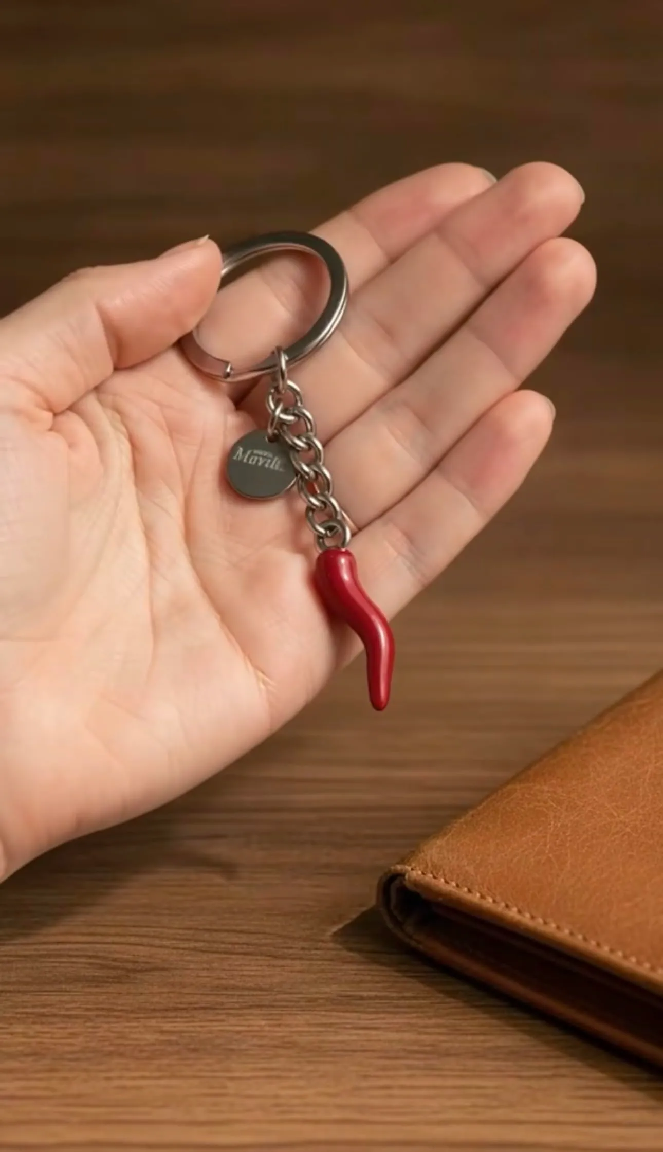 MODA MavillA Portachiave Scaramantico Acciaio Corno Rosso Idea Regalo - immagine 3
