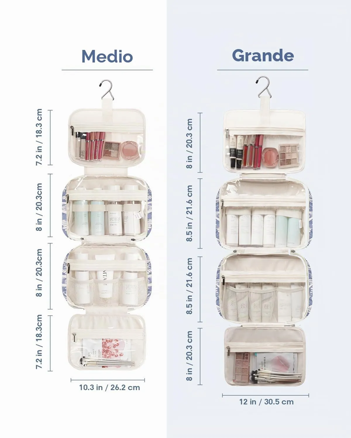 Narwey Beauty Case da Appendere Viaggio, Beauty Case da Appendere per Donna Uomo,Borsa da Toilette da Travel Kit Viaggio, Trousse Pochette Trucchi Donna per Viaggio (Foglie Blu (Medio)) - immagine 5