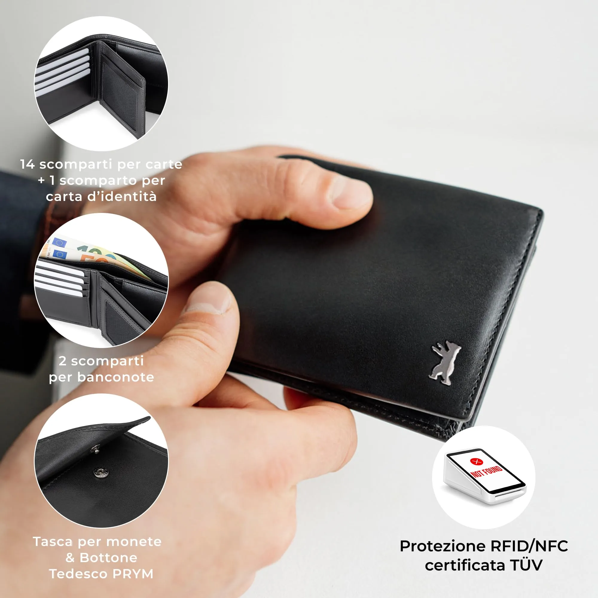 Berliner Bags Portafoglio Uomo con Portamonete e Porta Carte in Pelle RFID - immagine 3