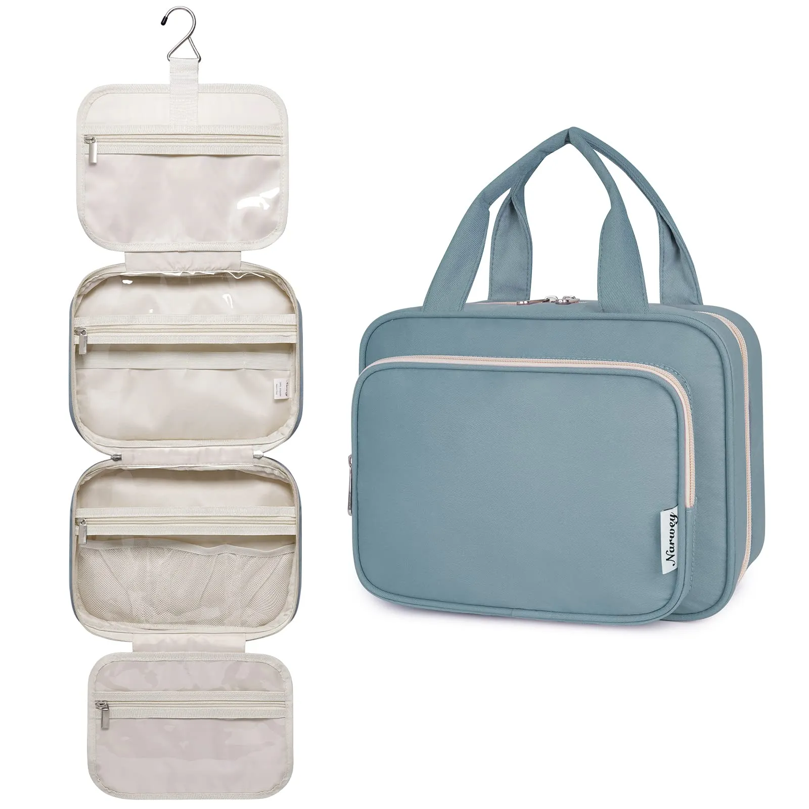 Narwey Beauty Case da Appendere Viaggio, Beauty Case da Appendere per Donna Uomo,Borsa da Toilette da Travel Kit Viaggio, Trousse Pochette Trucchi Donna per Viaggio (Blu Grigio (Medio)) - immagine 1
