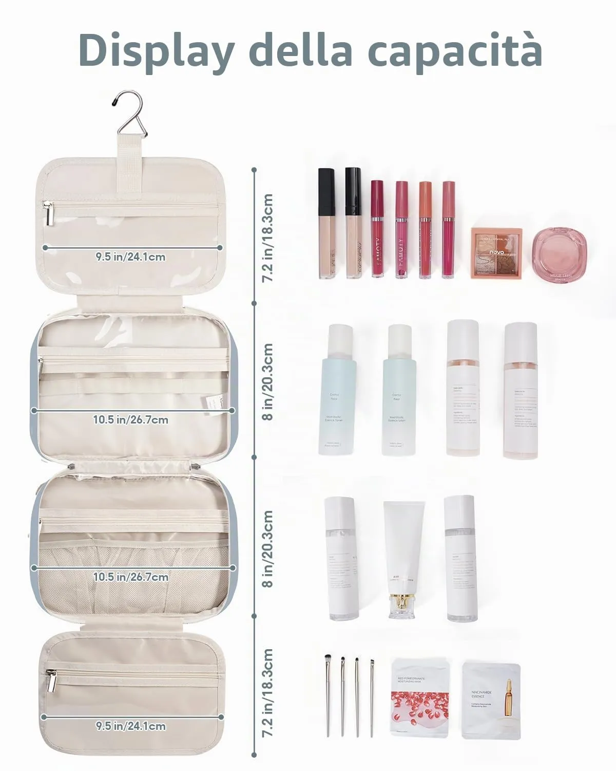 Narwey Beauty Case da Appendere Viaggio, Beauty Case da Appendere per Donna Uomo,Borsa da Toilette da Travel Kit Viaggio, Trousse Pochette Trucchi Donna per Viaggio (Blu Grigio (Medio)) - immagine 3