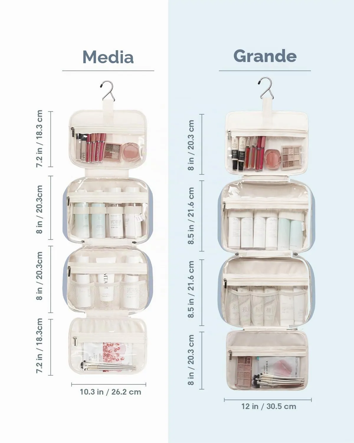 Narwey Beauty Case da Appendere Viaggio, Beauty Case da Appendere per Donna Uomo,Borsa da Toilette da Travel Kit Viaggio, Trousse Pochette Trucchi Donna per Viaggio (Blu Grigio (Medio)) - immagine 5