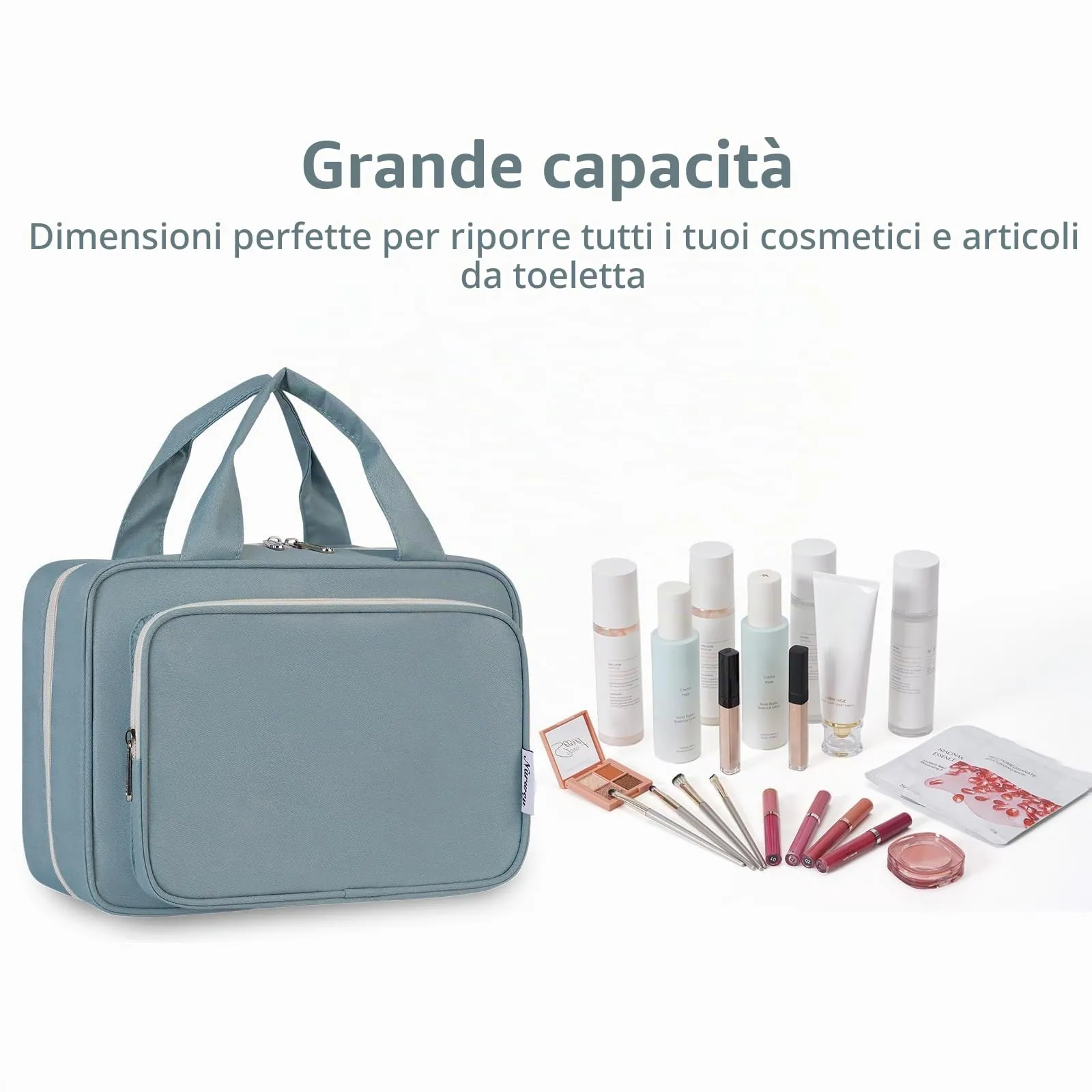 Narwey Beauty Case da Appendere Viaggio, Beauty Case da Appendere per Donna Uomo,Borsa da Toilette da Travel Kit Viaggio, Trousse Pochette Trucchi Donna per Viaggio (Blu Grigio (Medio)) - immagine 6