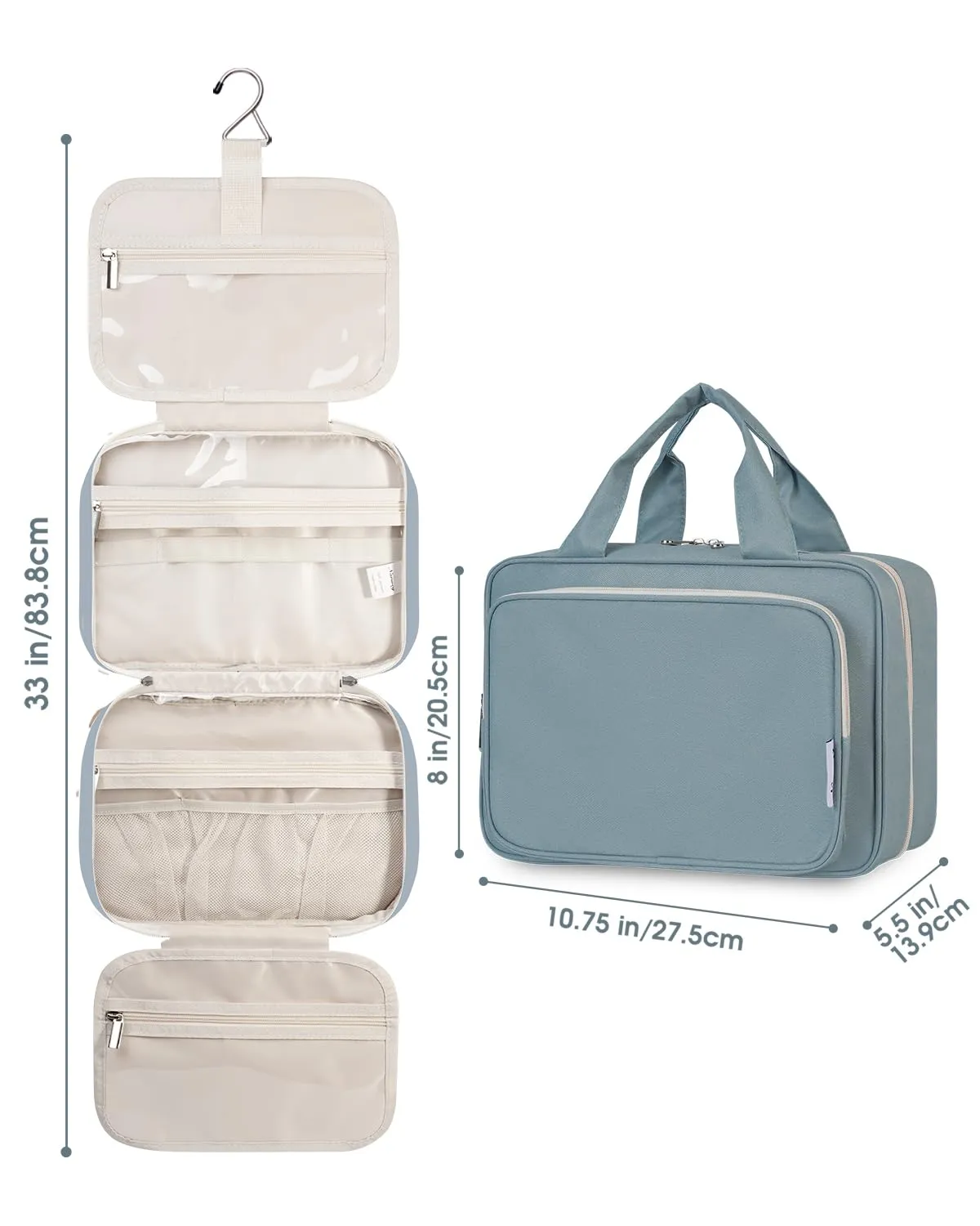 Narwey Beauty Case da Appendere Viaggio, Beauty Case da Appendere per Donna Uomo,Borsa da Toilette da Travel Kit Viaggio, Trousse Pochette Trucchi Donna per Viaggio (Blu Grigio (Medio)) - immagine 8