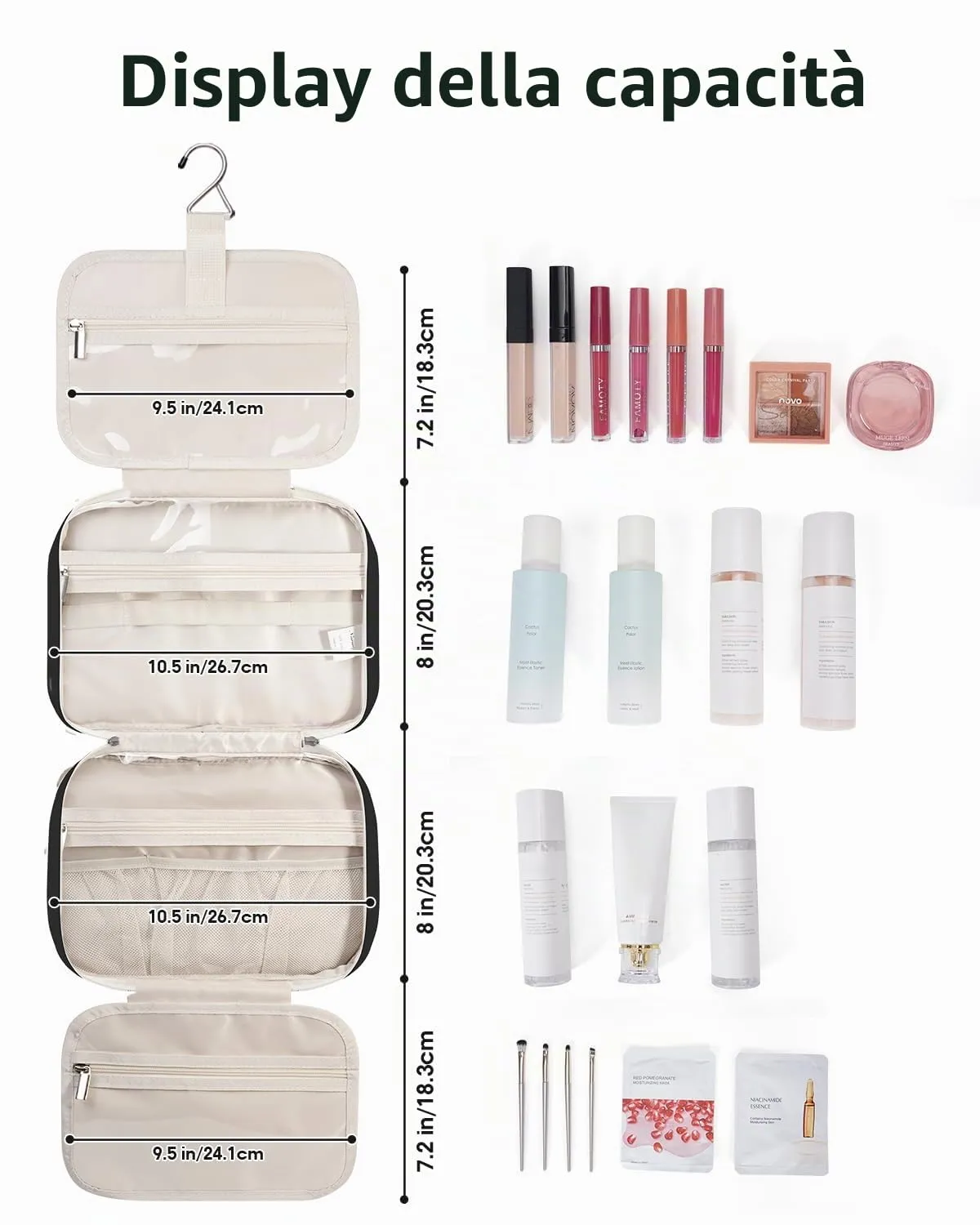 Narwey Beauty Case da Appendere Viaggio, Beauty Case da Appendere per Donna Uomo,Borsa da Toilette da Travel Kit Viaggio, Trousse Pochette Trucchi Donna per Viaggio (Nero (Medio)) - immagine 3