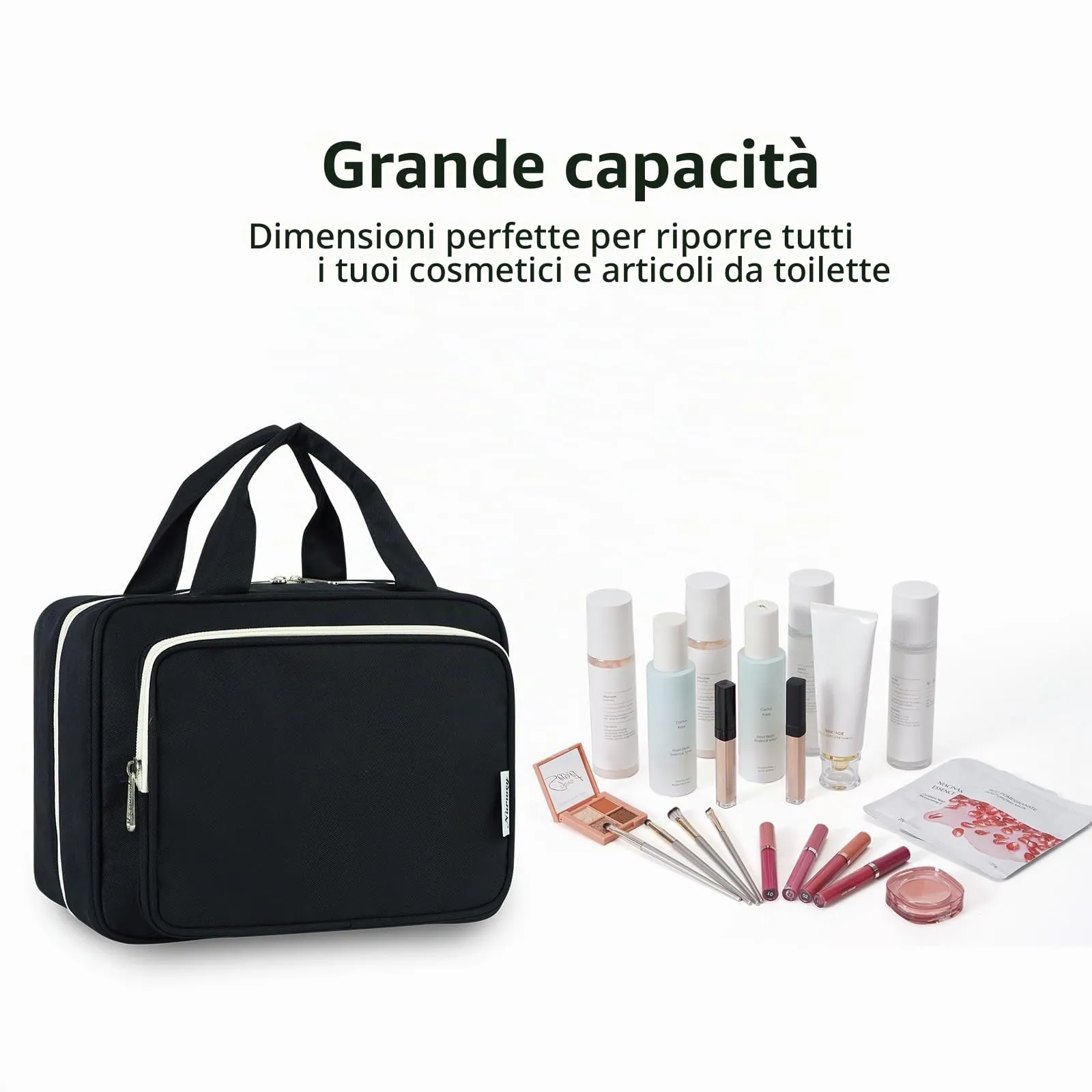 Narwey Beauty Case da Appendere Viaggio, Beauty Case da Appendere per Donna Uomo,Borsa da Toilette da Travel Kit Viaggio, Trousse Pochette Trucchi Donna per Viaggio (Nero (Medio)) - immagine 6