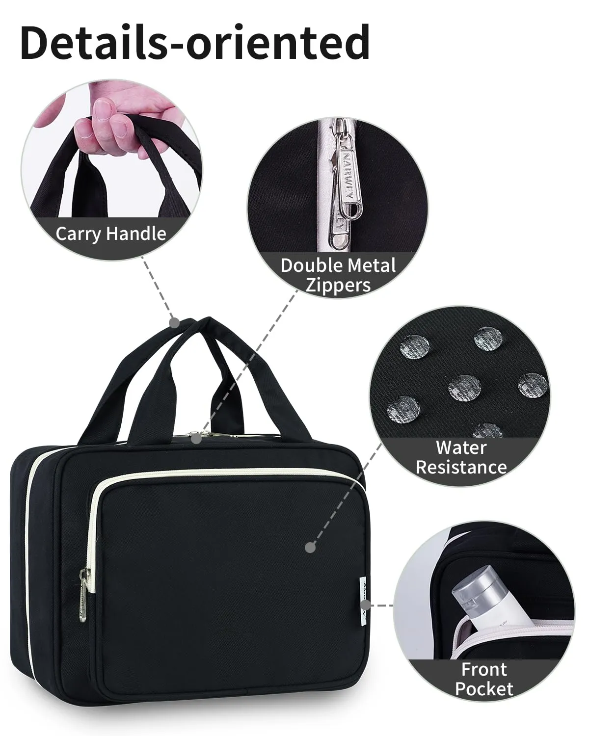 Narwey Beauty Case da Appendere Viaggio, Beauty Case da Appendere per Donna Uomo,Borsa da Toilette da Travel Kit Viaggio, Trousse Pochette Trucchi Donna per Viaggio (Nero (Medio)) - immagine 7
