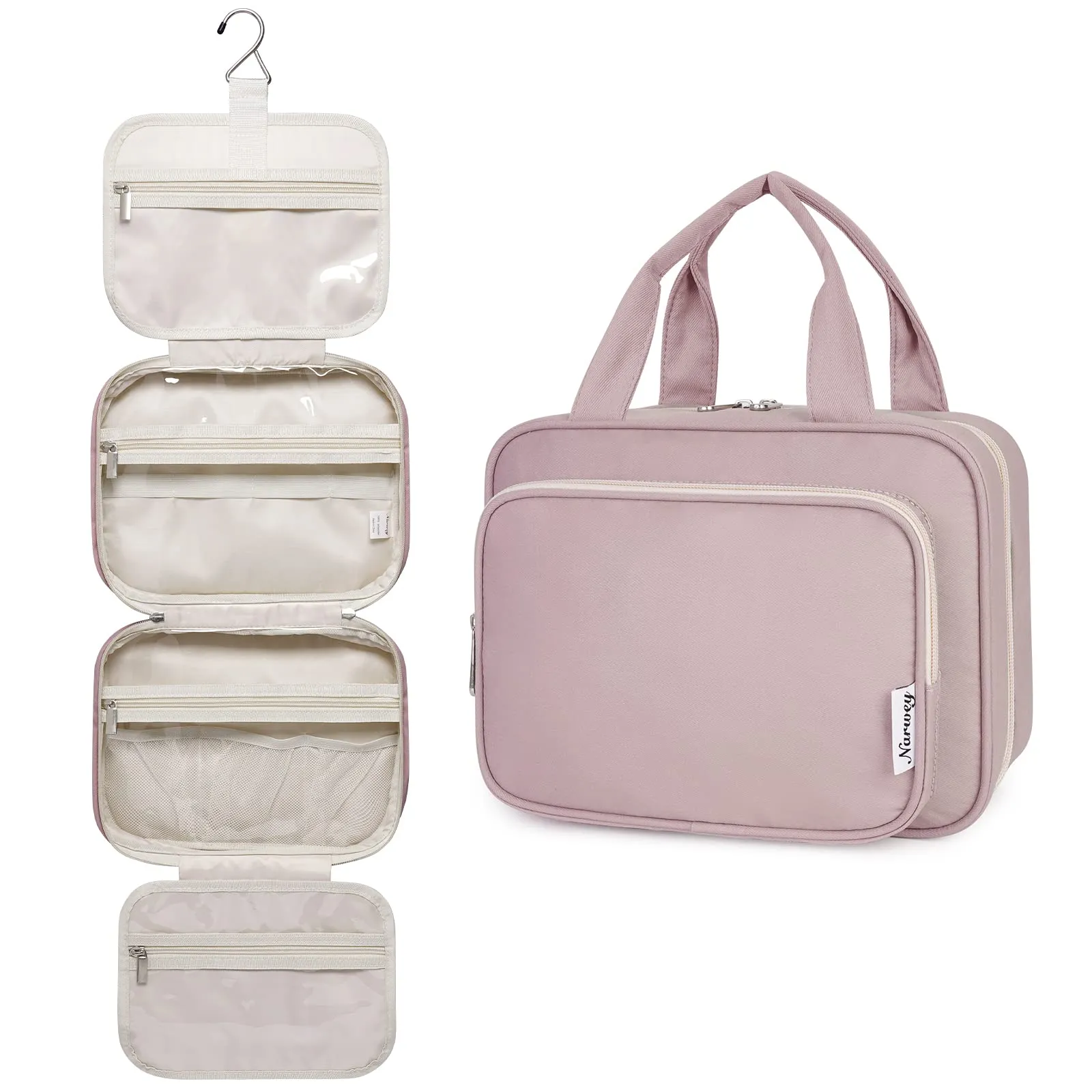 Narwey Beauty Case da Appendere Viaggio, Beauty Case da Appendere per Donna Uomo,Borsa da Toilette da Travel Kit Viaggio, Trousse Pochette Trucchi Donna per Viaggio (Rosa (Medio)) - immagine 1