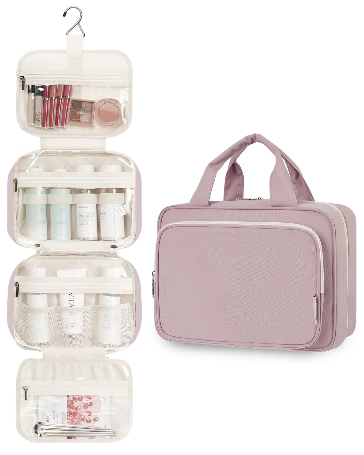Narwey Beauty Case da Appendere Viaggio, Beauty Case da Appendere per Donna Uomo,Borsa da Toilette da Travel Kit Viaggio, Trousse Pochette Trucchi Donna per Viaggio (Rosa (Medio)) - immagine 2