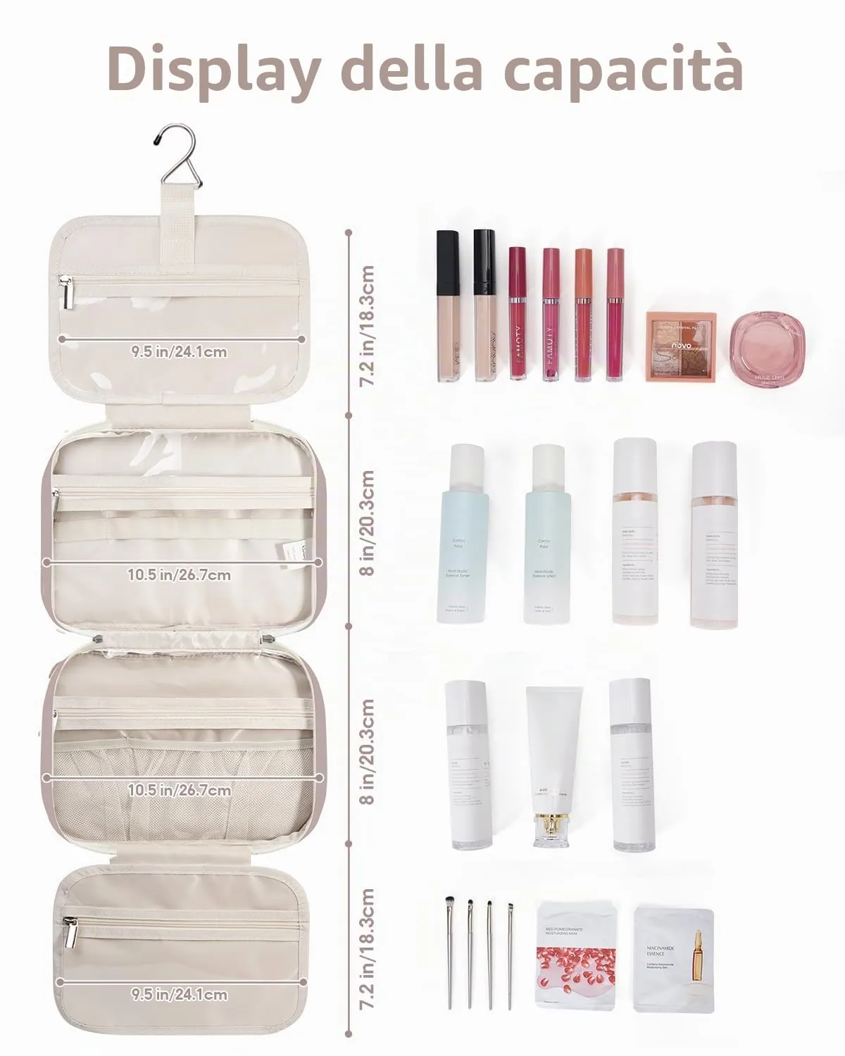 Narwey Beauty Case da Appendere Viaggio, Beauty Case da Appendere per Donna Uomo,Borsa da Toilette da Travel Kit Viaggio, Trousse Pochette Trucchi Donna per Viaggio (Rosa (Medio)) - immagine 3