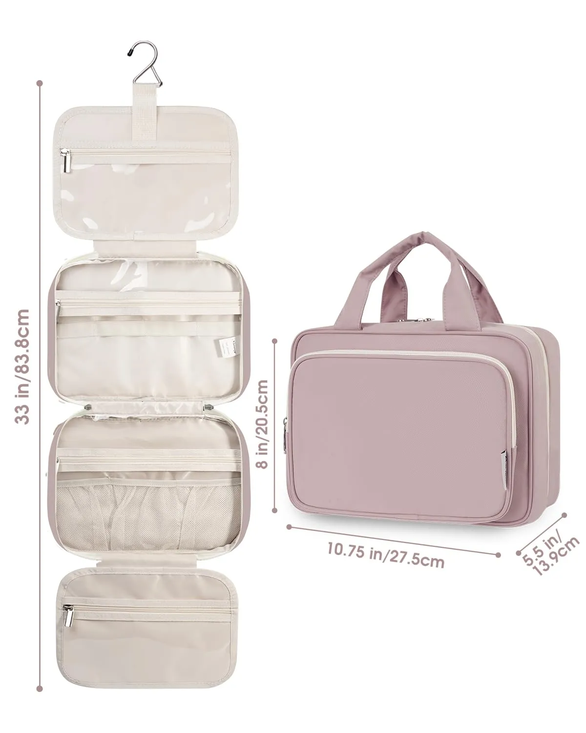 Narwey Beauty Case da Appendere Viaggio, Beauty Case da Appendere per Donna Uomo,Borsa da Toilette da Travel Kit Viaggio, Trousse Pochette Trucchi Donna per Viaggio (Rosa (Medio)) - immagine 8
