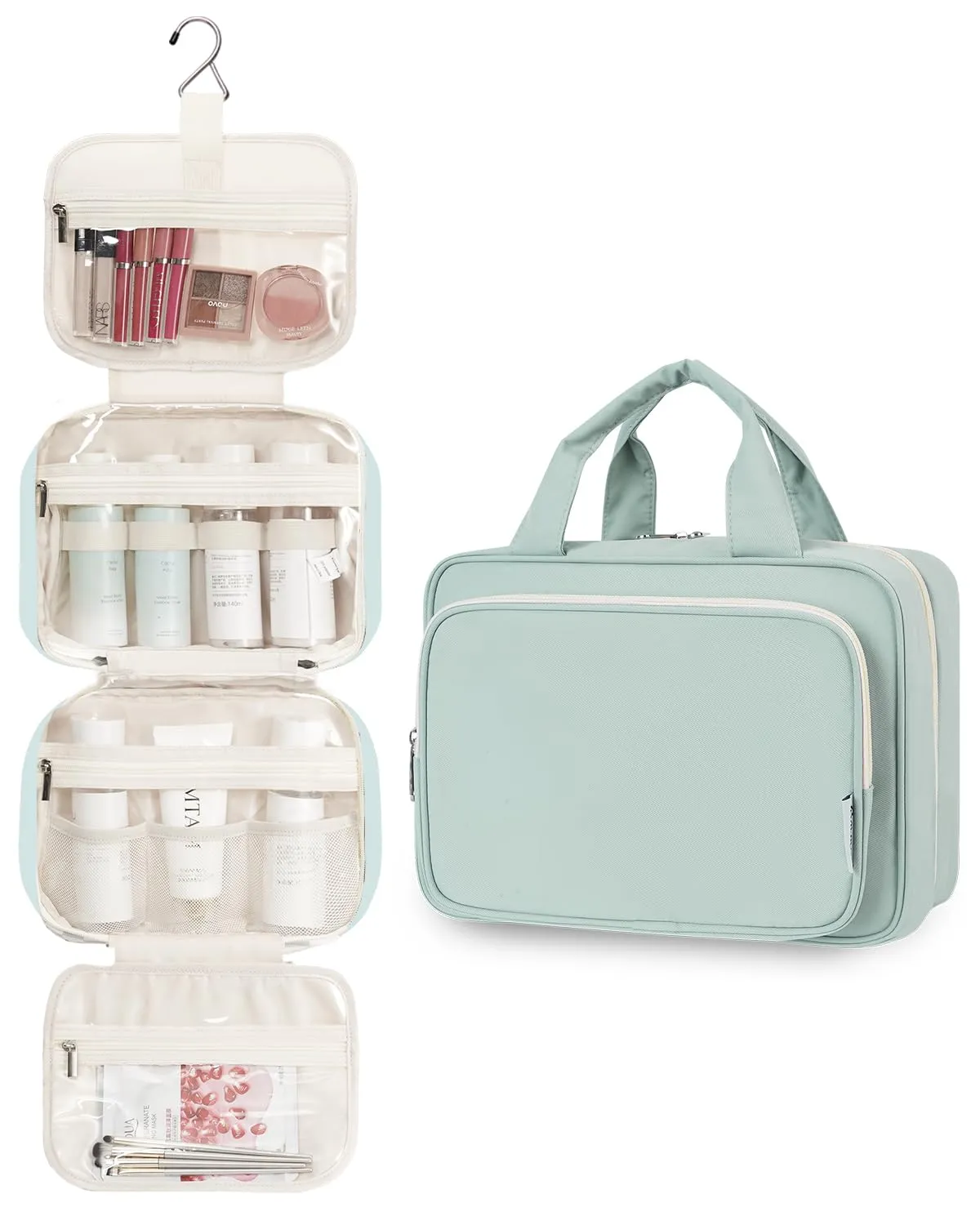 Narwey Beauty Case da Appendere Viaggio, Beauty Case da Appendere per Donna Uomo,Borsa da Toilette da Travel Kit Viaggio, Trousse Pochette Trucchi Donna per Viaggio (Menta Verde (Medio)) - immagine 2