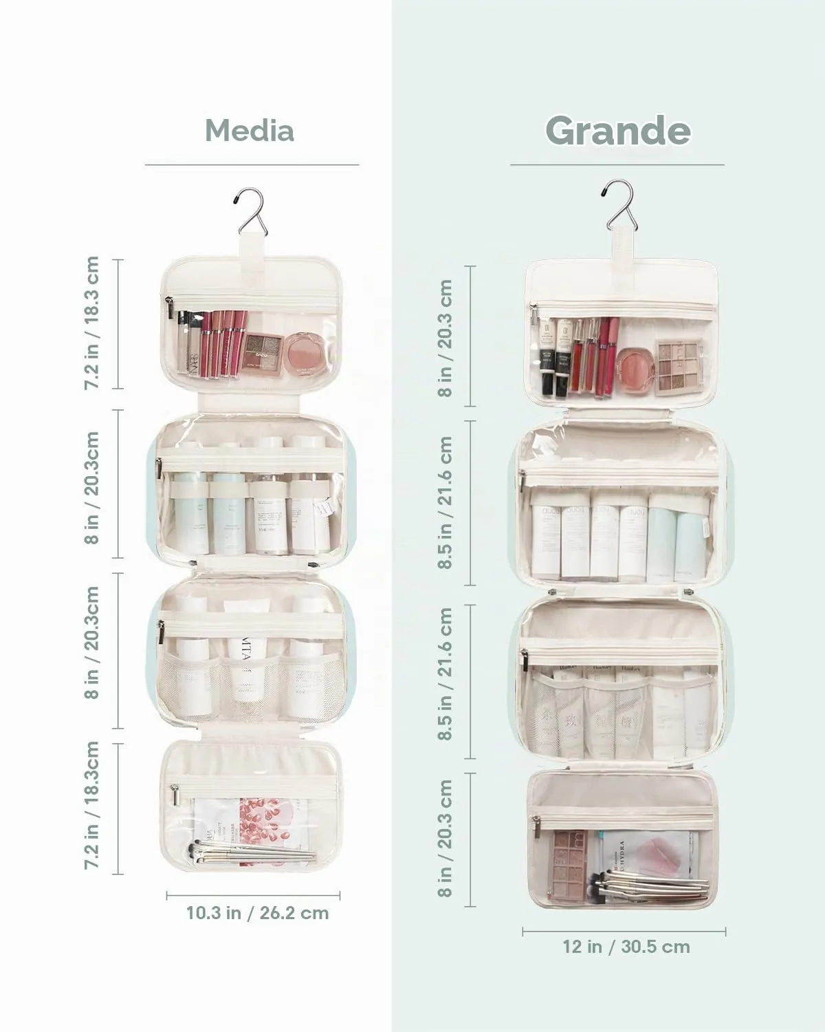 Narwey Beauty Case da Appendere Viaggio, Beauty Case da Appendere per Donna Uomo,Borsa da Toilette da Travel Kit Viaggio, Trousse Pochette Trucchi Donna per Viaggio (Menta Verde (Medio)) - immagine 5