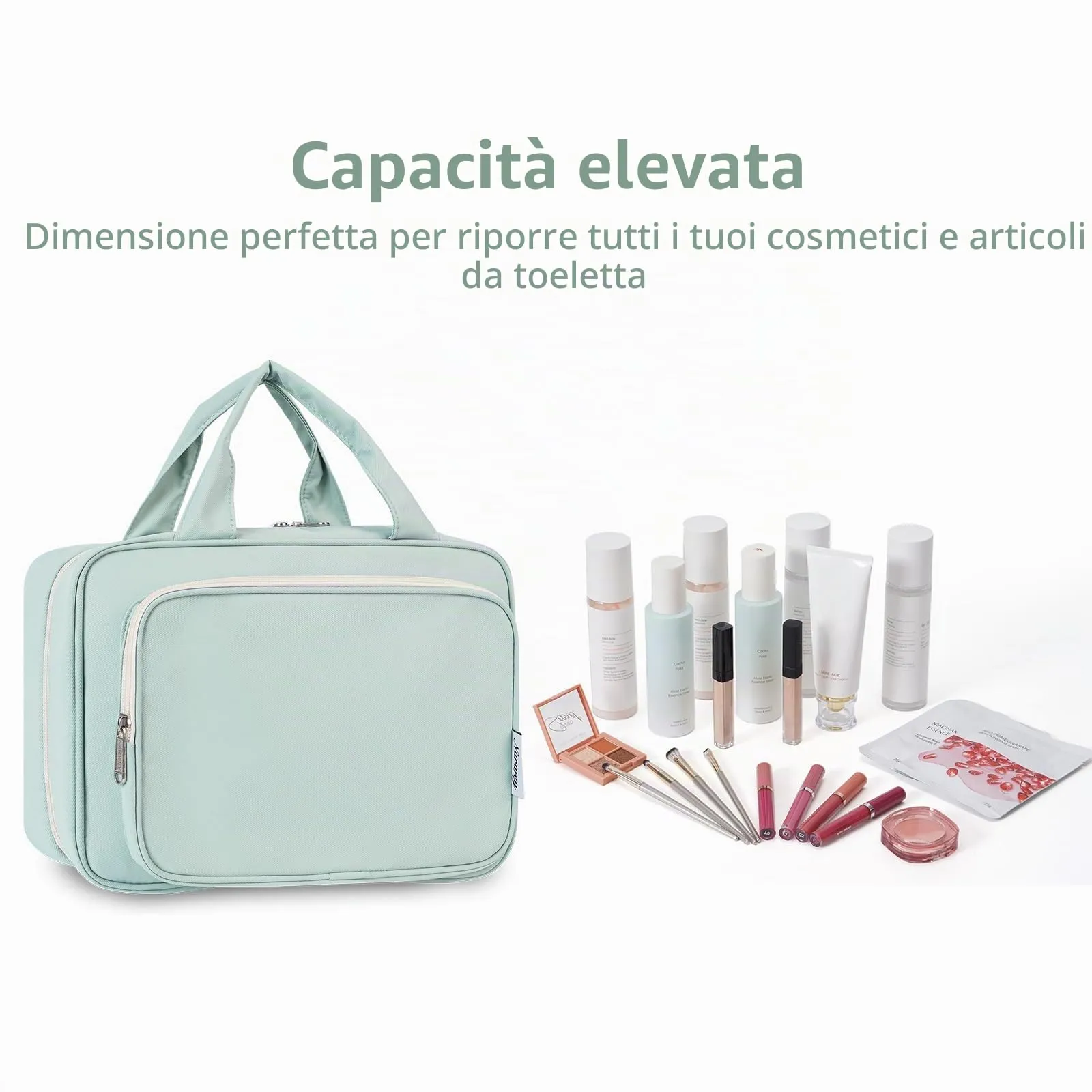Narwey Beauty Case da Appendere Viaggio, Beauty Case da Appendere per Donna Uomo,Borsa da Toilette da Travel Kit Viaggio, Trousse Pochette Trucchi Donna per Viaggio (Menta Verde (Medio)) - immagine 6