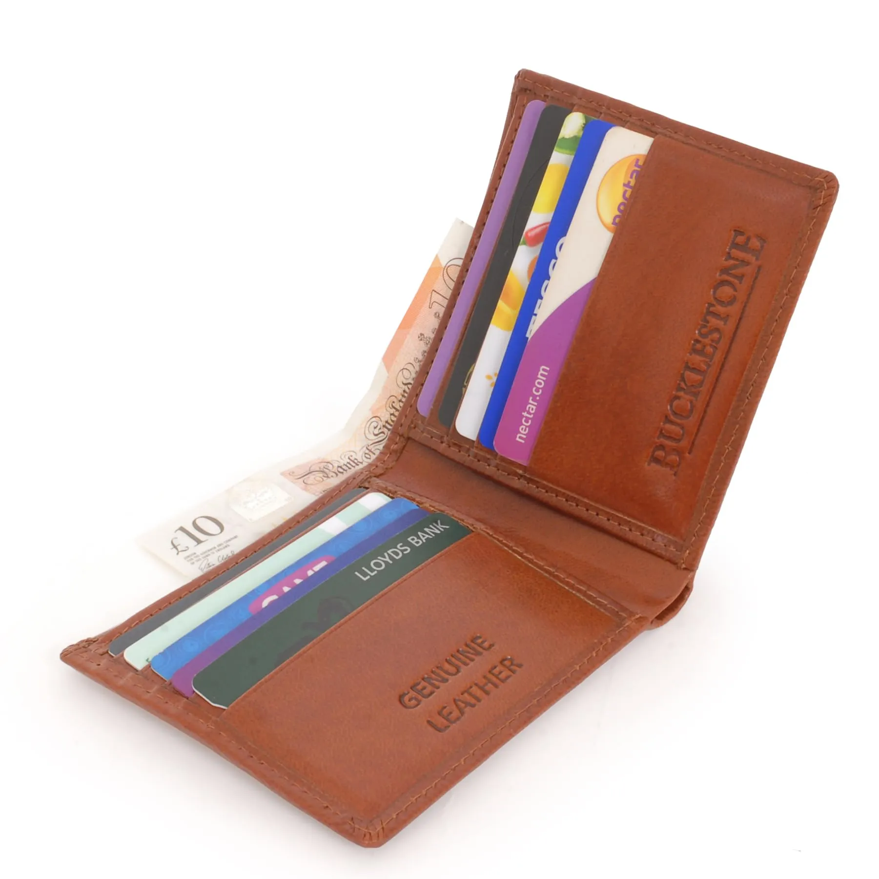 Bucklestone - Portafoglio Uomo Piccolo Slim in Pelle - Porta Carte di Credito a Due Pieghe - Protezione RFID - Scatola Regalo - Oxford Marrone Chiaro - immagine 5