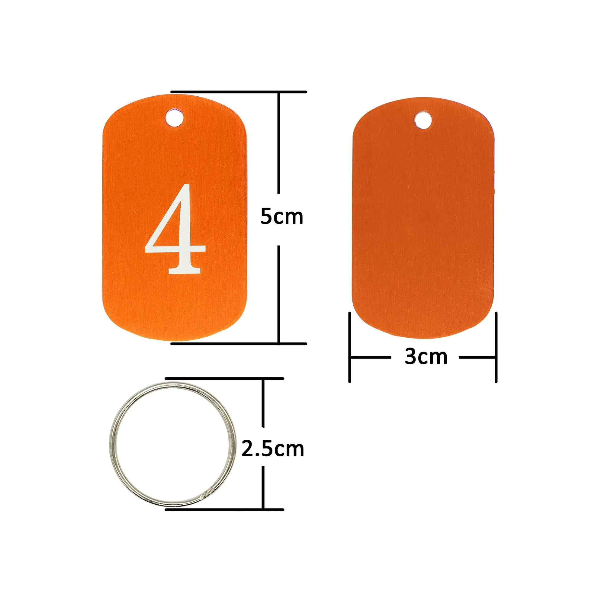 Targhette in alluminio incise per numeri con portachiavi (1-100, arancione) - immagine 2
