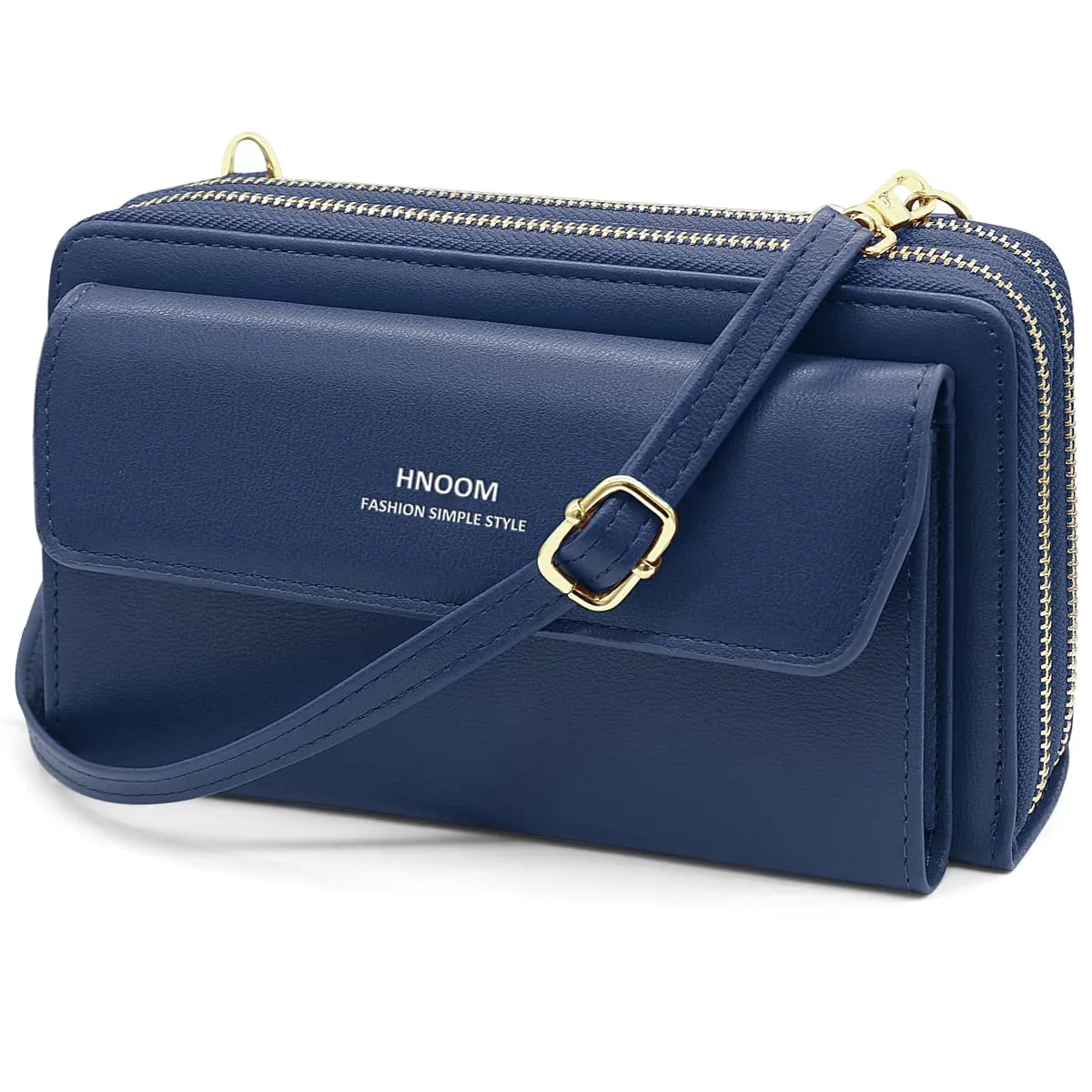 HNOOM Borsa per cellulare da donna, a portafoglio, in pelle PU, a tracolla, da donna, con tracolla, per telefono, con porta carta, tracolla, Blu scuro, Elegante - immagine 1