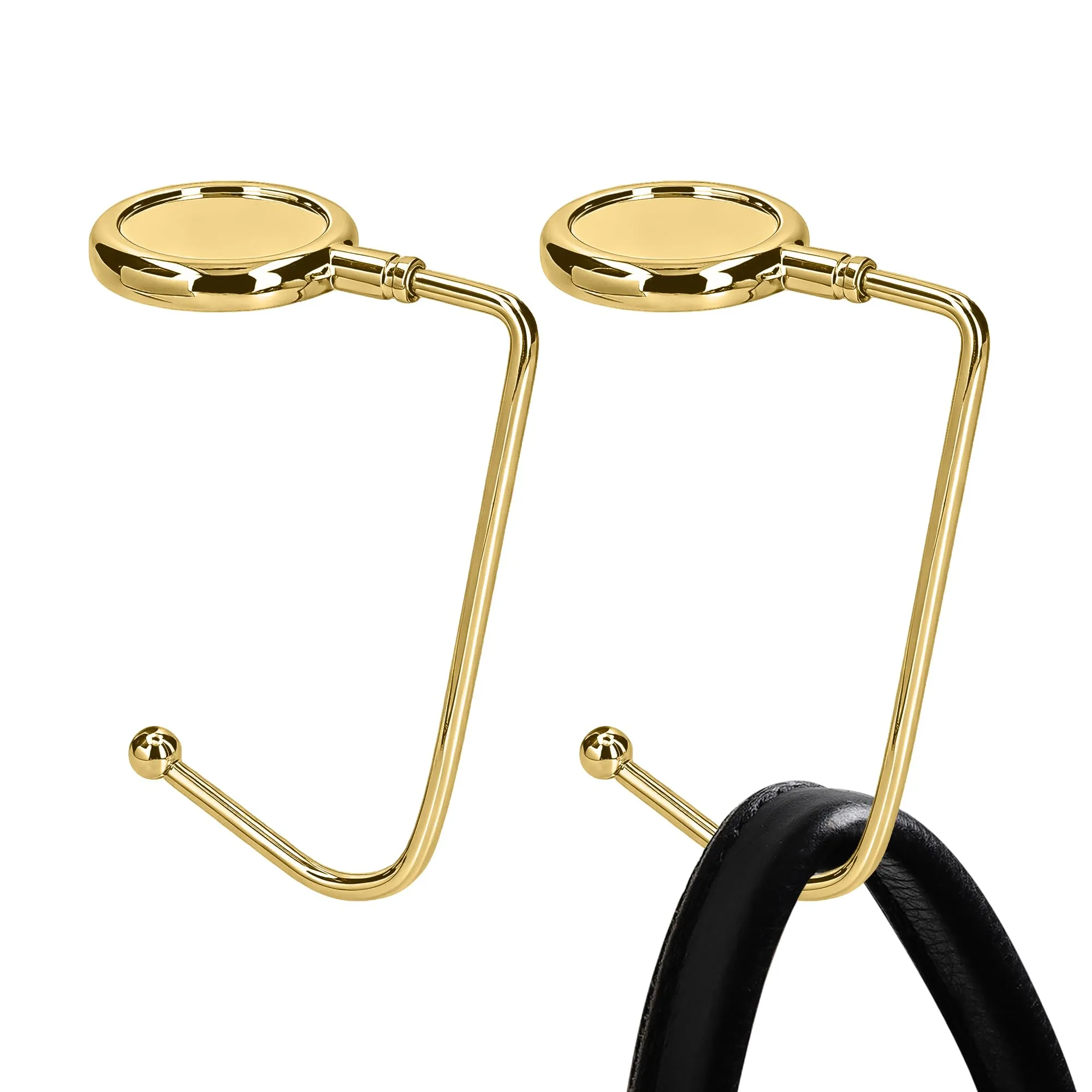 kwmobile 2x Gancio Borsa da Tavolo - Appendi Borsa in Alluminio Antiscivolo Antigraffio - Set Appendiborsa per Tavoli e Scrivanie max. 3kg - oro - immagine 1