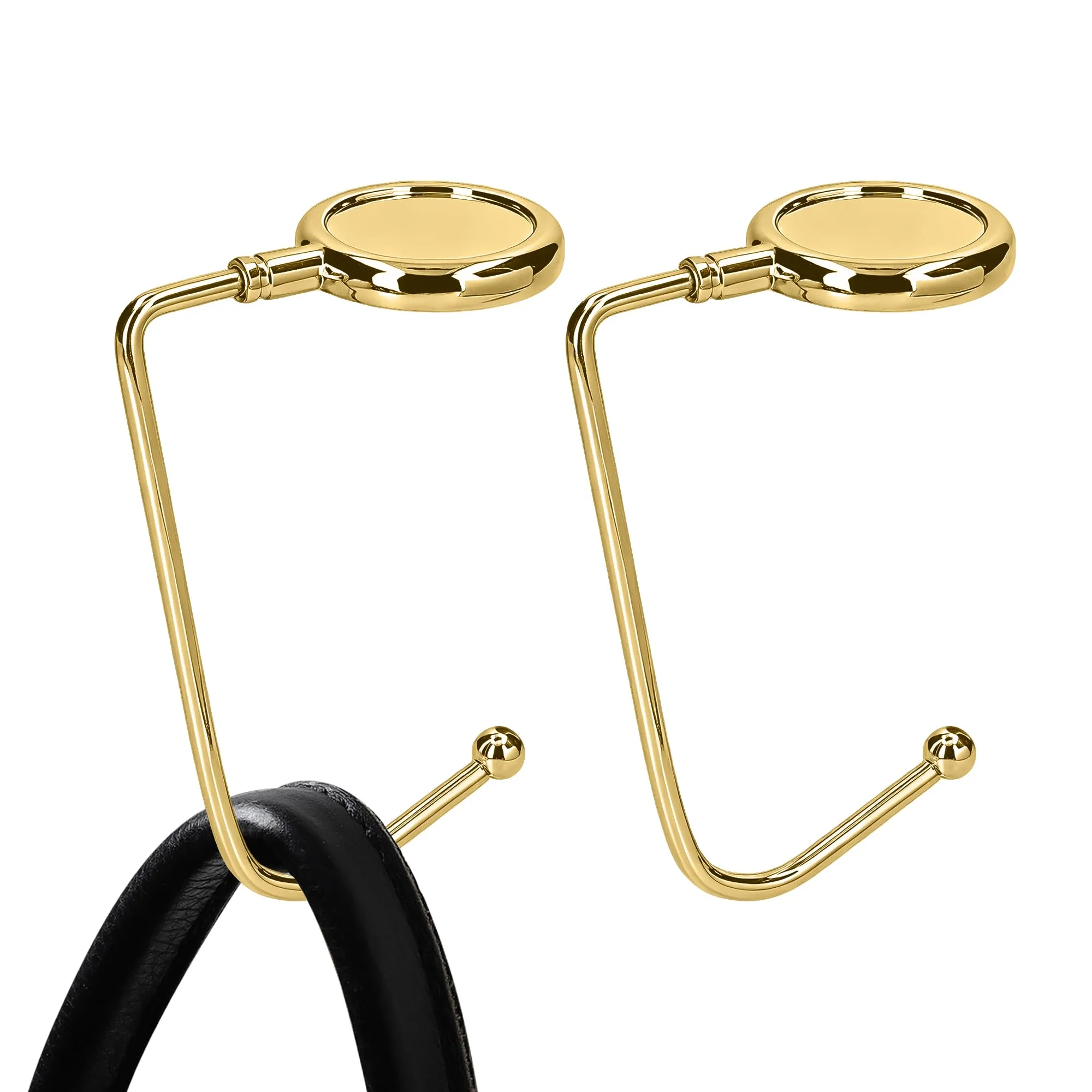 kwmobile 2x Gancio Borsa da Tavolo - Appendi Borsa in Alluminio Antiscivolo Antigraffio - Set Appendiborsa per Tavoli e Scrivanie max. 3kg - oro - immagine 7
