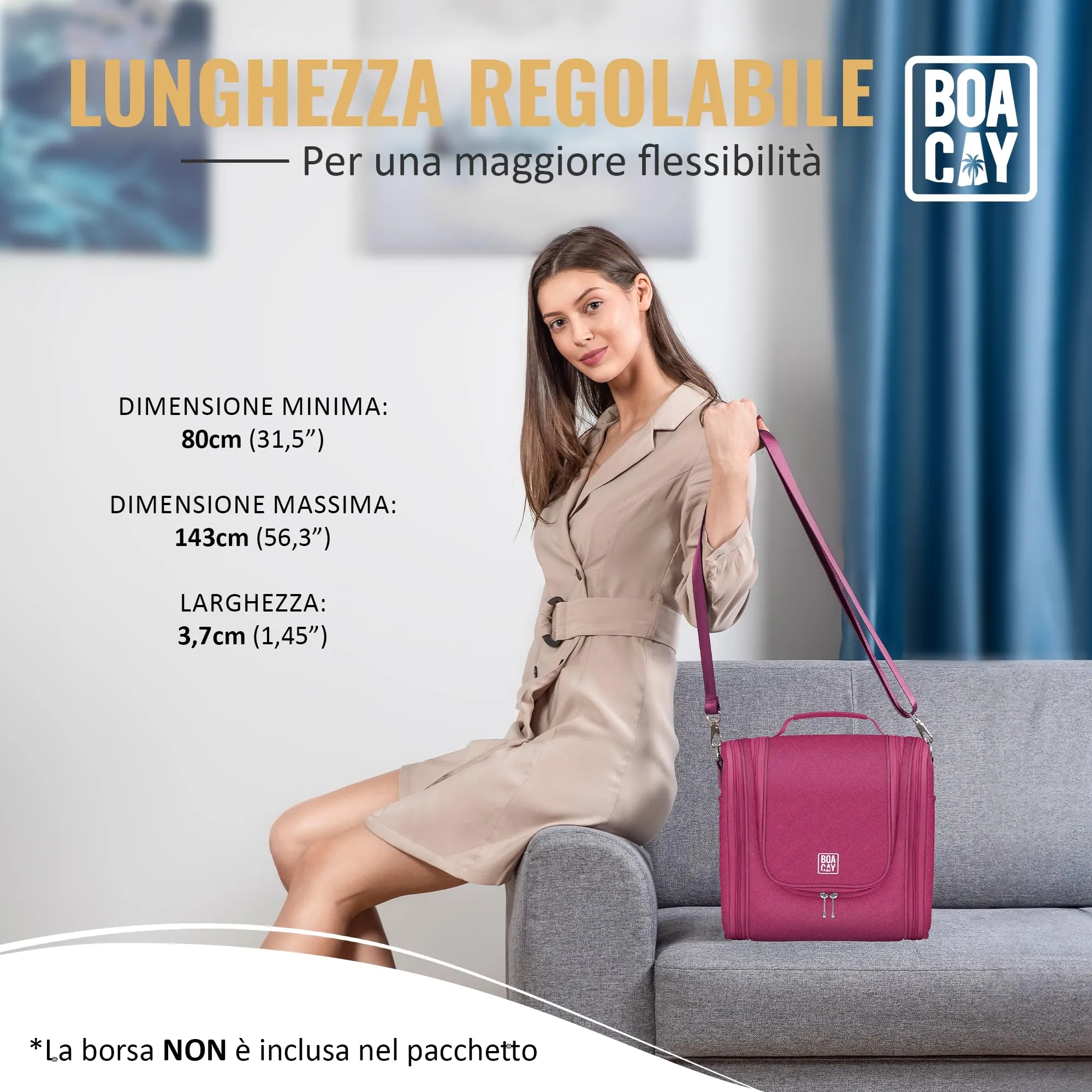 BOACAY Tracolla per Borsa, Cinghia di Ricambio Donna e Uomo, Tracolla Larga Intercambiabile, Universale e Regolabile, Cintura in Vari Colori - immagine 5