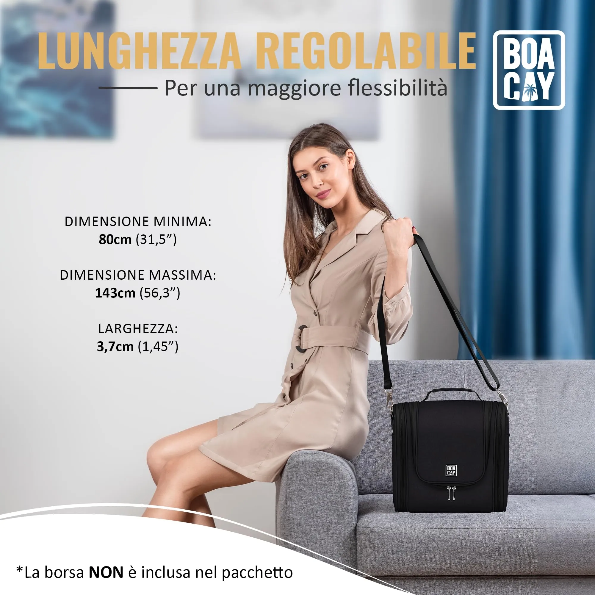 BOACAY Tracolla per Borsa, Cinghia di Ricambio Donna e Uomo, Tracolla Larga Intercambiabile, Universale e Regolabile, Cintura in Vari Colori - immagine 5