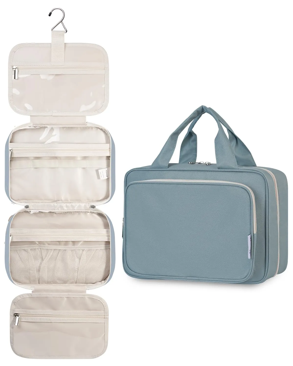 Narwey Beauty Case da Grande Viaggio, Beauty Case da Appendere per Donna Uomo,Borsa da Toilette da Travel Kit Viaggio, Grande Trousse Pochette Trucchi Donna per Viaggio (Blu Grigio (Grande)) - immagine 1