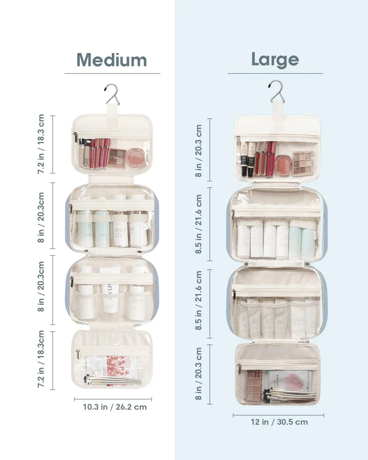 Narwey Beauty Case da Grande Viaggio, Beauty Case da Appendere per Donna Uomo,Borsa da Toilette da Travel Kit Viaggio, Grande Trousse Pochette Trucchi Donna per Viaggio (Blu Grigio (Grande)) - immagine 3