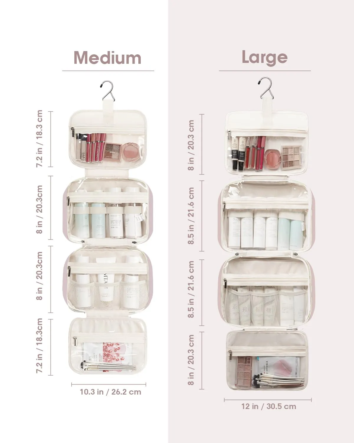 Narwey Beauty Case da Grande Viaggio, Beauty Case da Appendere per Donna Uomo,Borsa da Toilette da Travel Kit Viaggio, Grande Trousse Pochette Trucchi Donna per Viaggio (Rosa (Grande)) - immagine 3