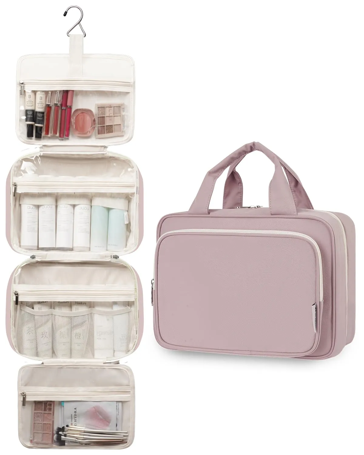 Narwey Beauty Case da Grande Viaggio, Beauty Case da Appendere per Donna Uomo,Borsa da Toilette da Travel Kit Viaggio, Grande Trousse Pochette Trucchi Donna per Viaggio (Rosa (Grande)) - immagine 4