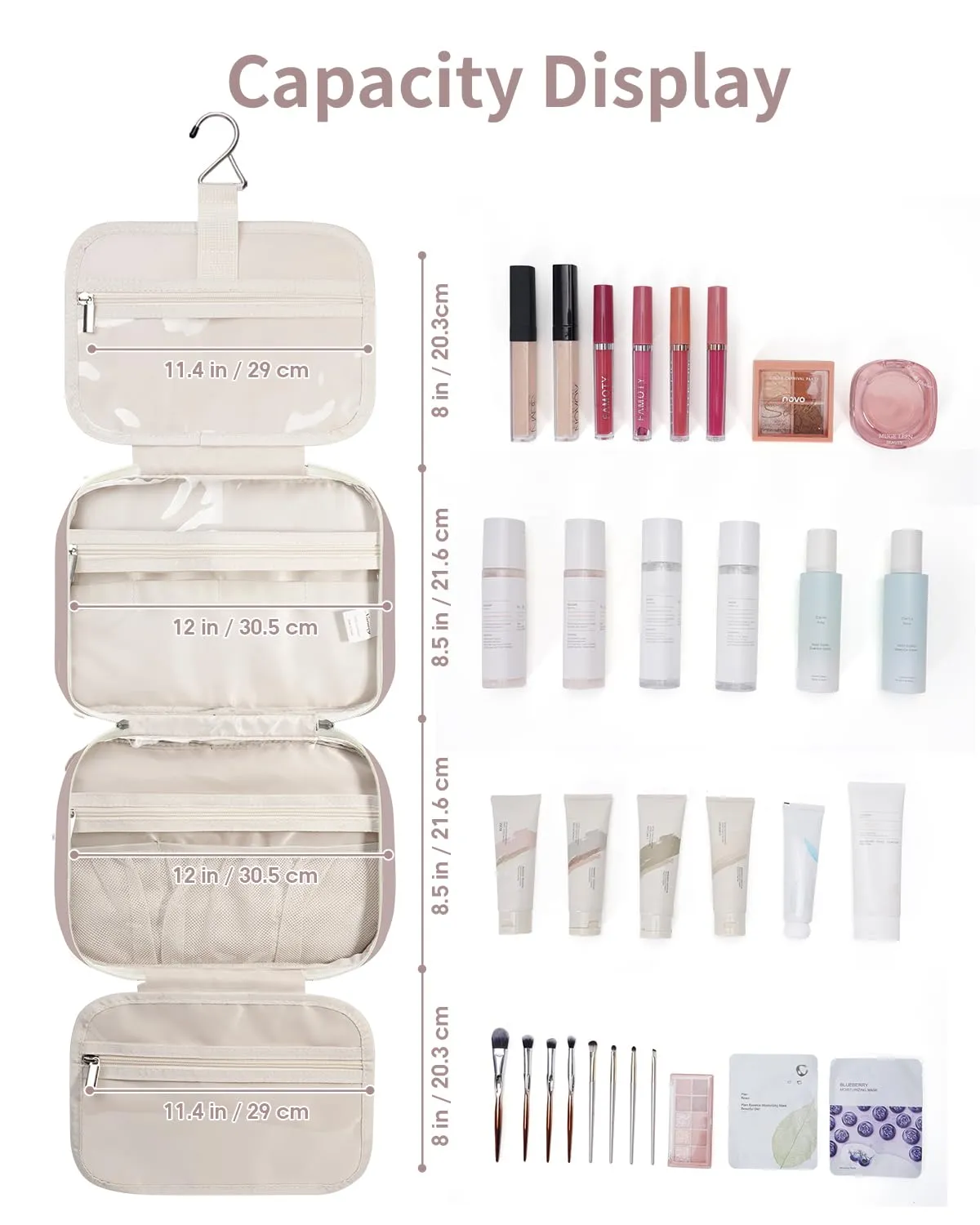 Narwey Beauty Case da Grande Viaggio, Beauty Case da Appendere per Donna Uomo,Borsa da Toilette da Travel Kit Viaggio, Grande Trousse Pochette Trucchi Donna per Viaggio (Rosa (Grande)) - immagine 5