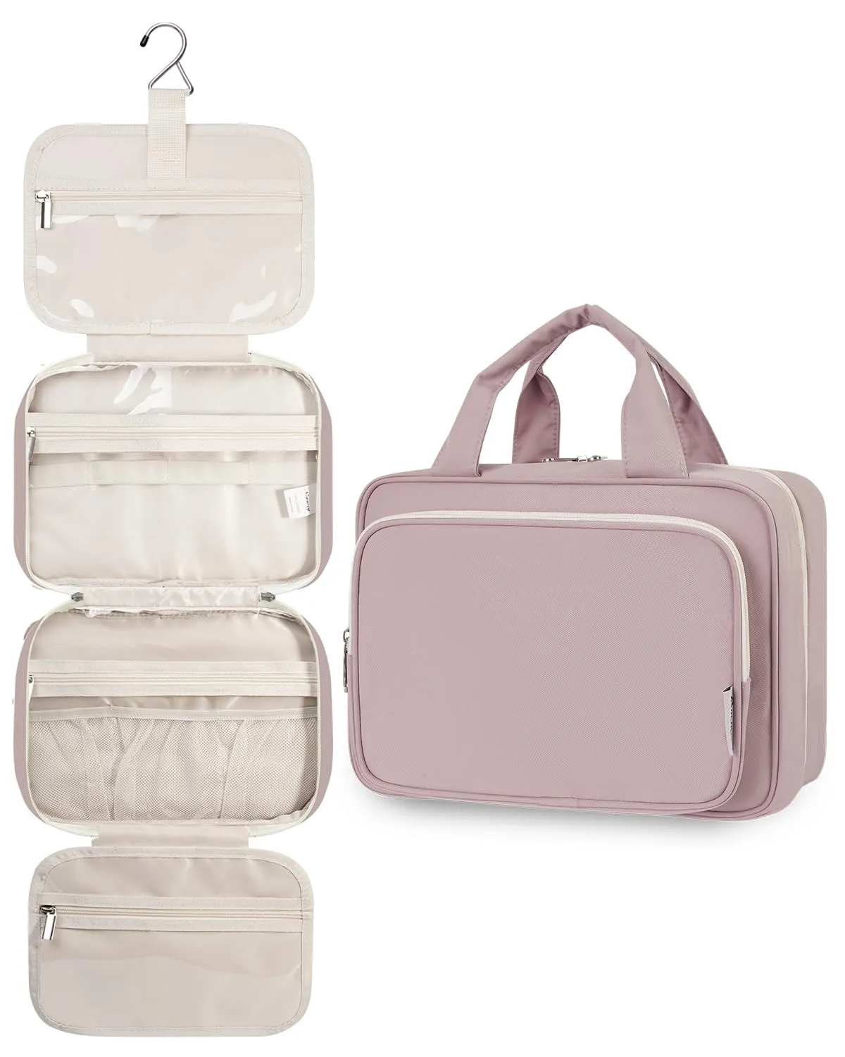 Narwey Beauty Case da Grande Viaggio, Beauty Case da Appendere per Donna Uomo,Borsa da Toilette da Travel Kit Viaggio, Grande Trousse Pochette Trucchi Donna per Viaggio (Rosa (Grande)) - immagine 8