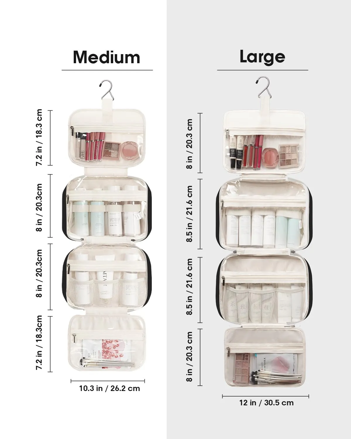 Narwey Beauty Case da Grande Viaggio, Beauty Case da Appendere per Donna Uomo,Borsa da Toilette da Travel Kit Viaggio, Grande Trousse Pochette Trucchi Donna per Viaggio (Nero (Grande)) - immagine 3