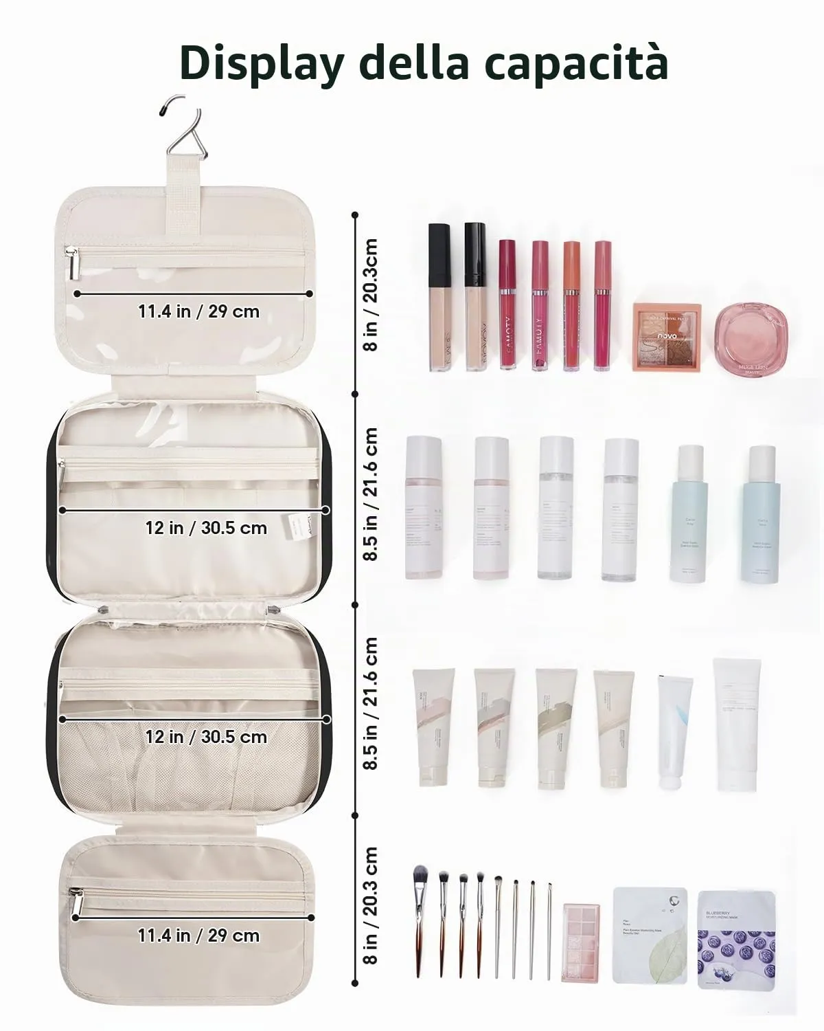 Narwey Beauty Case da Grande Viaggio, Beauty Case da Appendere per Donna Uomo,Borsa da Toilette da Travel Kit Viaggio, Grande Trousse Pochette Trucchi Donna per Viaggio (Nero (Grande)) - immagine 5
