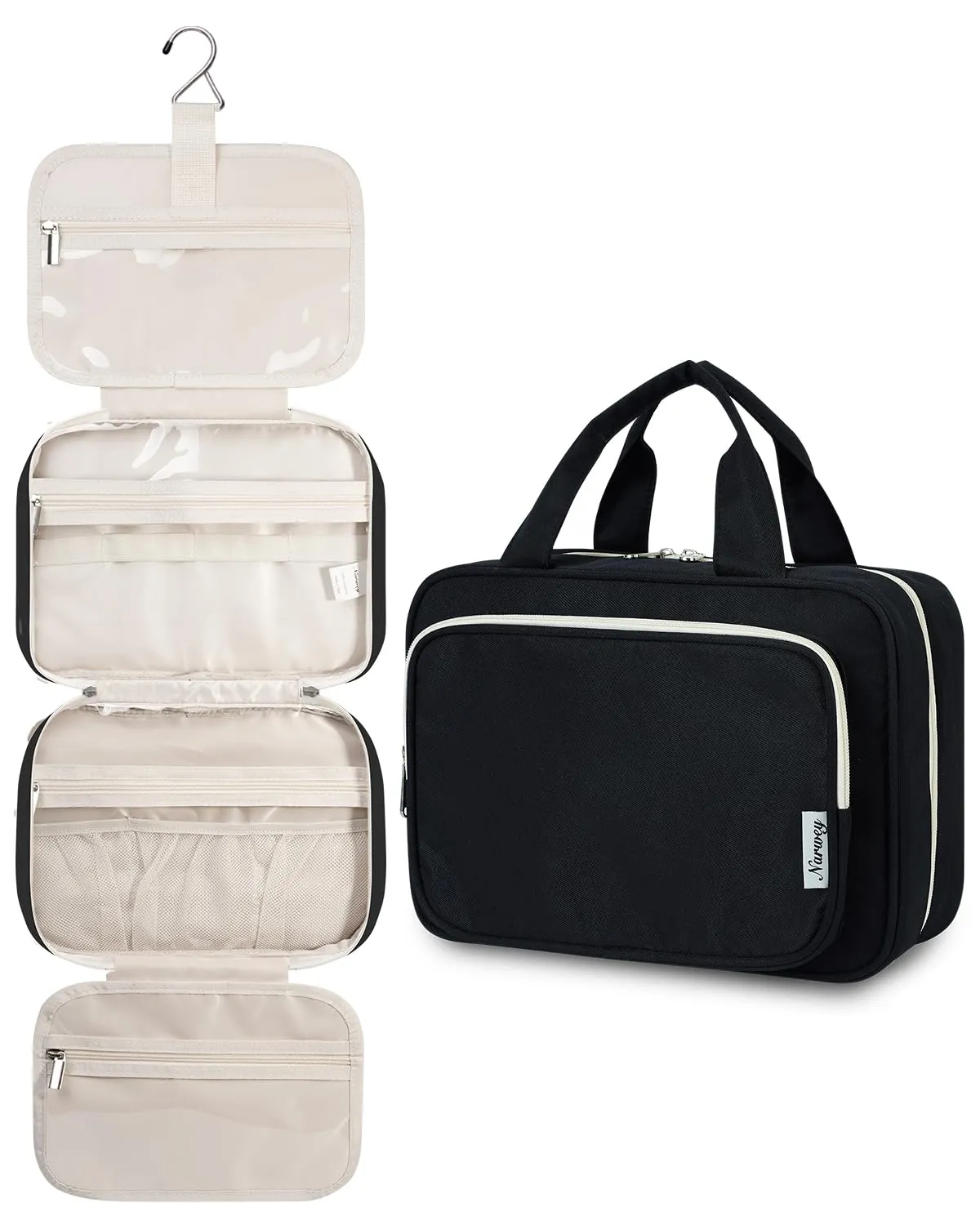 Narwey Beauty Case da Grande Viaggio, Beauty Case da Appendere per Donna Uomo,Borsa da Toilette da Travel Kit Viaggio, Grande Trousse Pochette Trucchi Donna per Viaggio (Nero (Grande)) - immagine 8