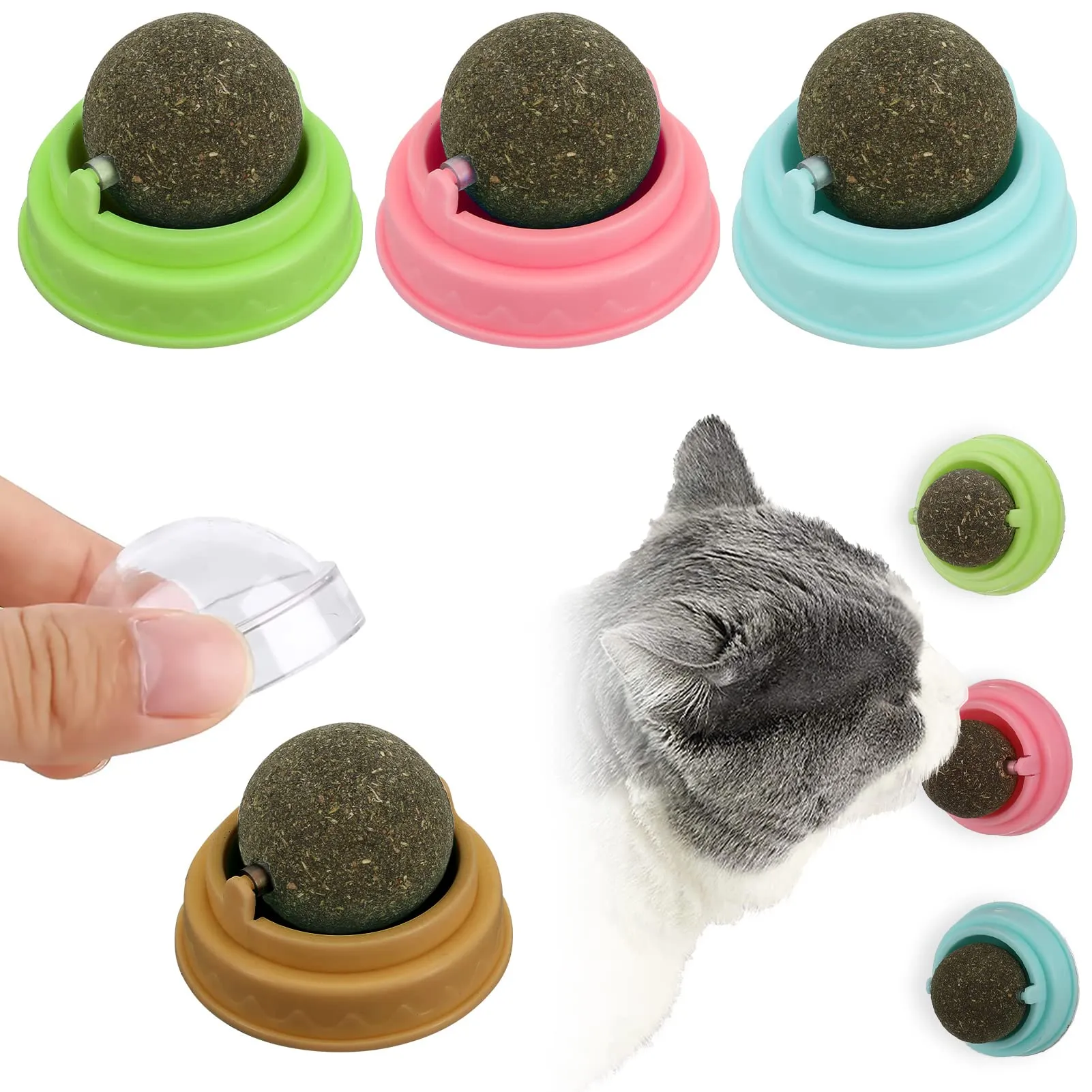 Xinstroe Set di 4 palline di erba gatta, giocattolo girevole, erba gatta, palline da parete, giocattoli per gatti - immagine 1