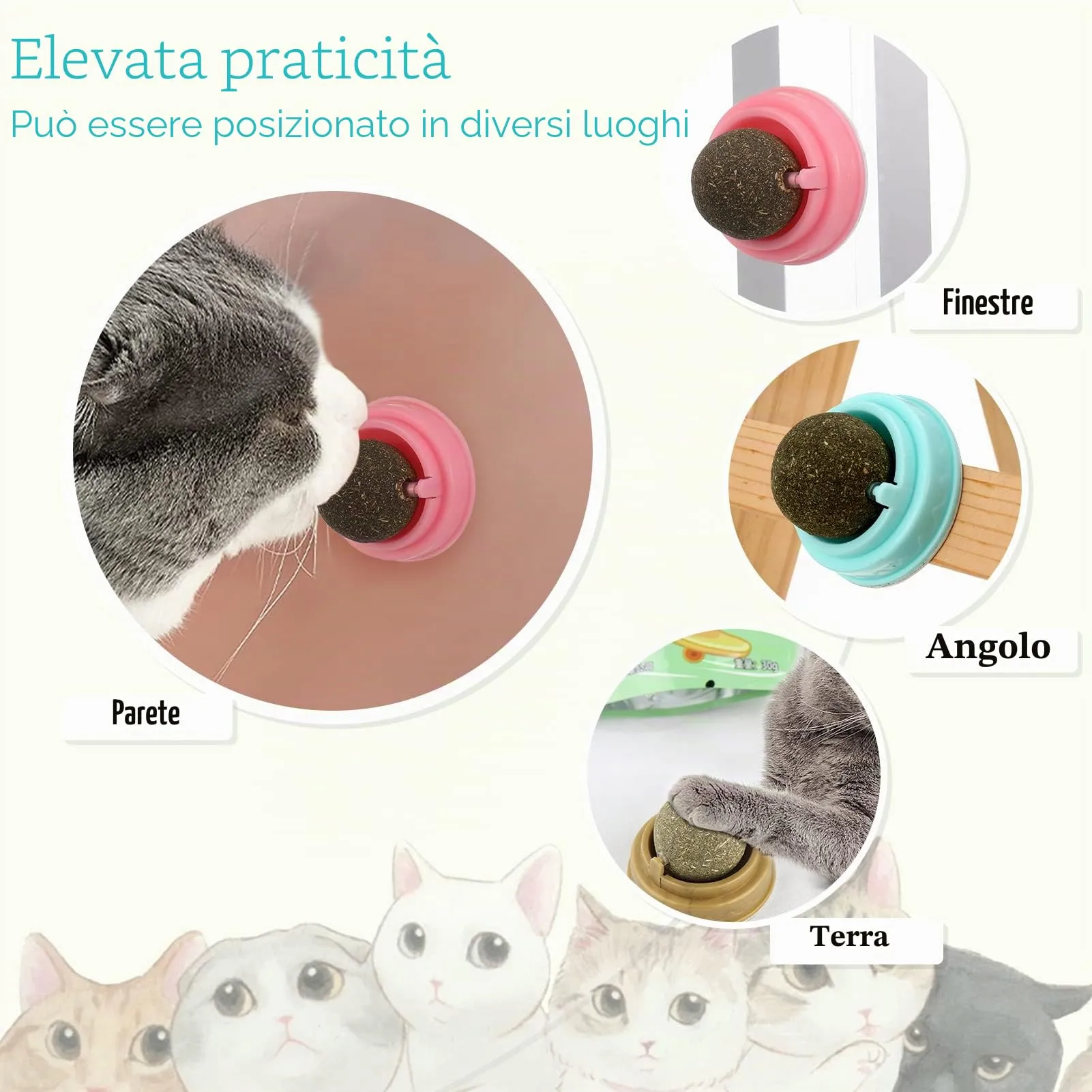 Xinstroe Set di 4 palline di erba gatta, giocattolo girevole, erba gatta, palline da parete, giocattoli per gatti - immagine 3
