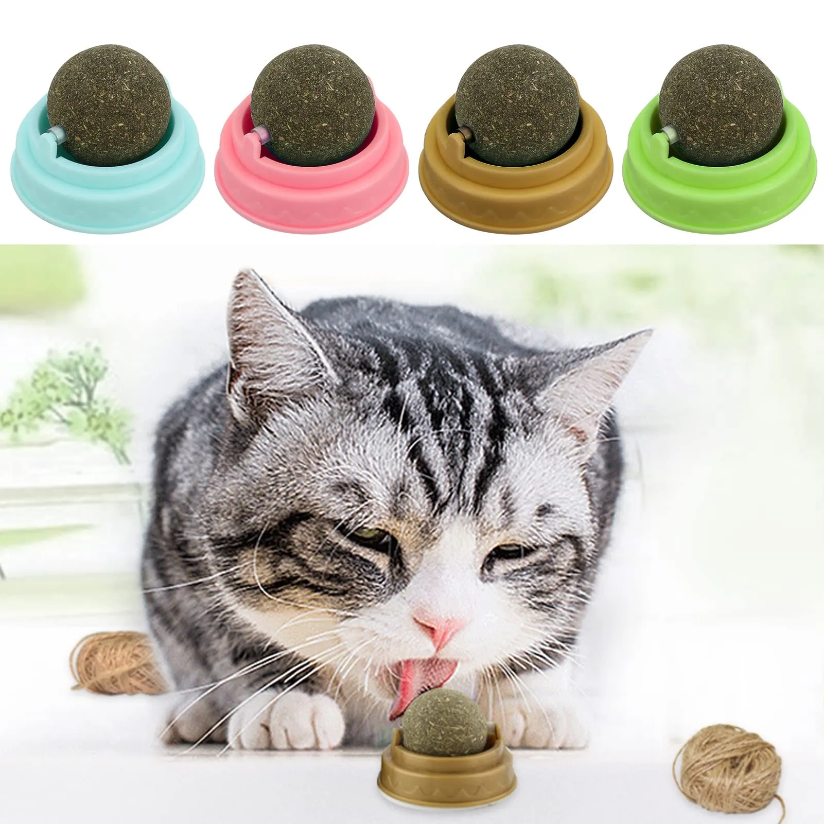 Xinstroe Set di 4 palline di erba gatta, giocattolo girevole, erba gatta, palline da parete, giocattoli per gatti - immagine 4