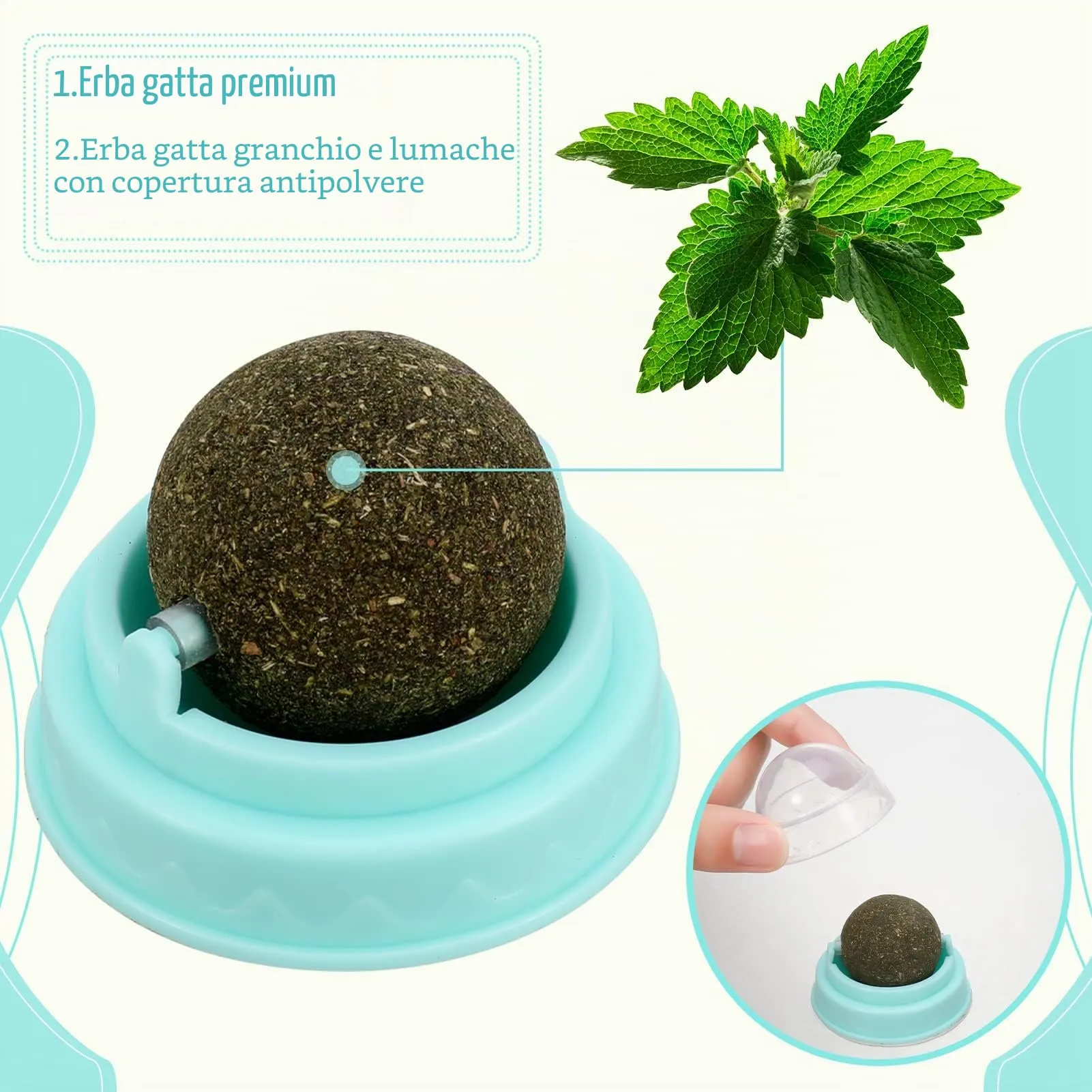 Xinstroe Set di 4 palline di erba gatta, giocattolo girevole, erba gatta, palline da parete, giocattoli per gatti - immagine 6