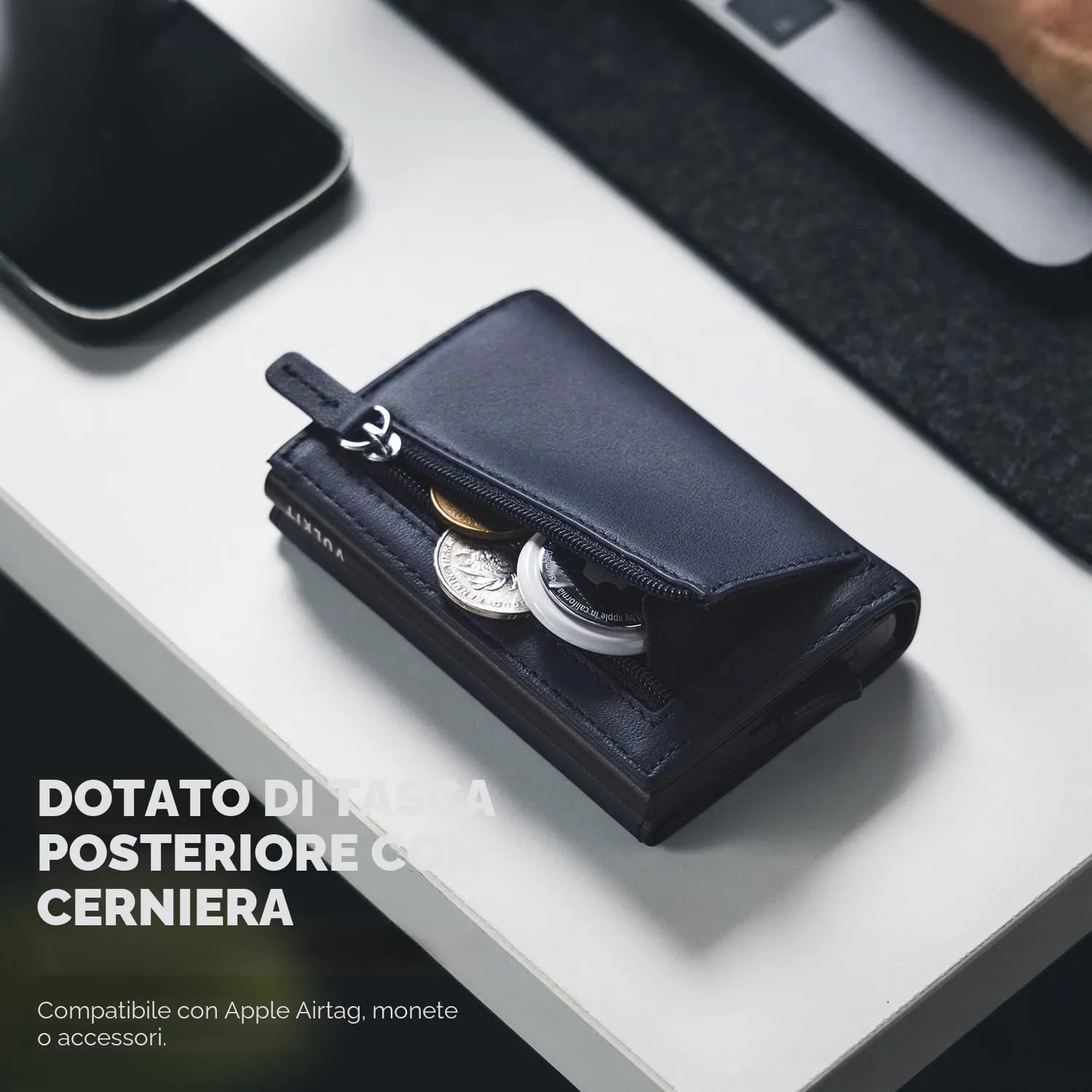 VULKIT Portafoglio da Uomo Porta Carte di Credito Porta Carte Pop-up Vera Pelle Bovina Top-Grain Blocco RFID con Scomparto Banconote, Finestra ID e Chiusura Magnetica - immagine 5