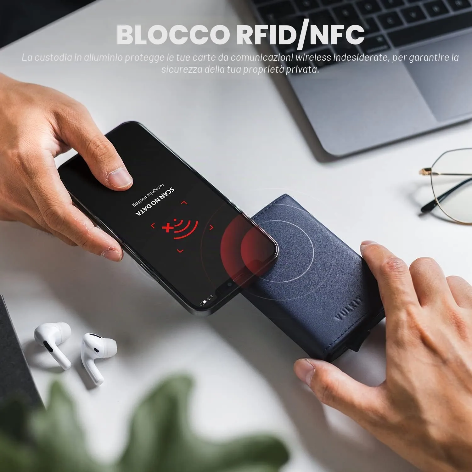 VULKIT Portafoglio da Uomo Porta Carte di Credito Porta Carte Pop-up Vera Pelle Bovina Top-Grain Blocco RFID con Scomparto Banconote, Finestra ID e Chiusura Magnetica - immagine 6