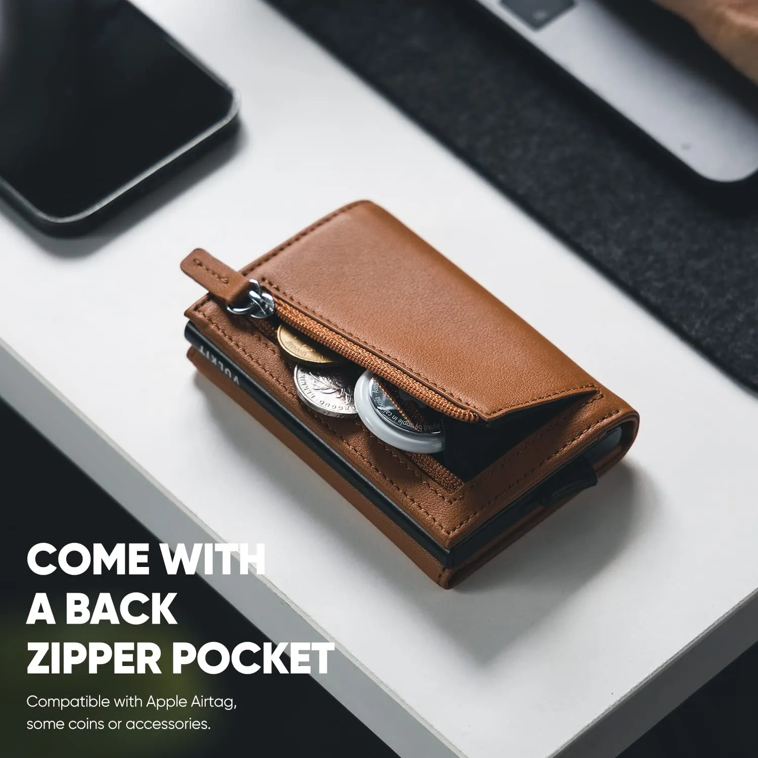 VULKIT Portafoglio da Uomo Porta Carte di Credito Porta Carte Pop-up Vera Pelle Bovina Top-Grain Blocco RFID con Scomparto Banconote, Finestra ID e Chiusura Magnetica - immagine 5